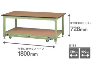 ワークテーブルペダル移動タイプ固定時800kg移動時100kg