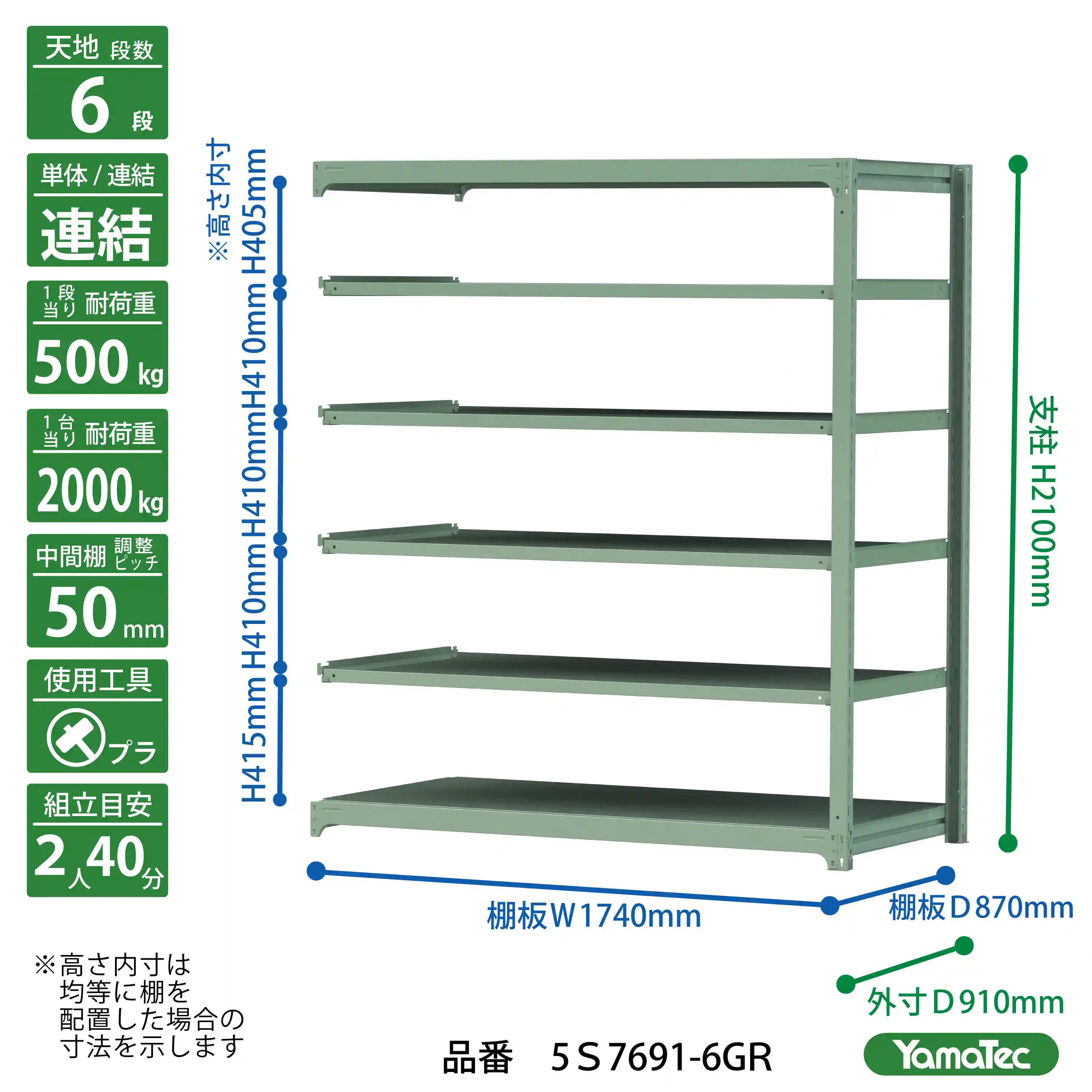 ボルトレス中量ラック（500kg ／段）