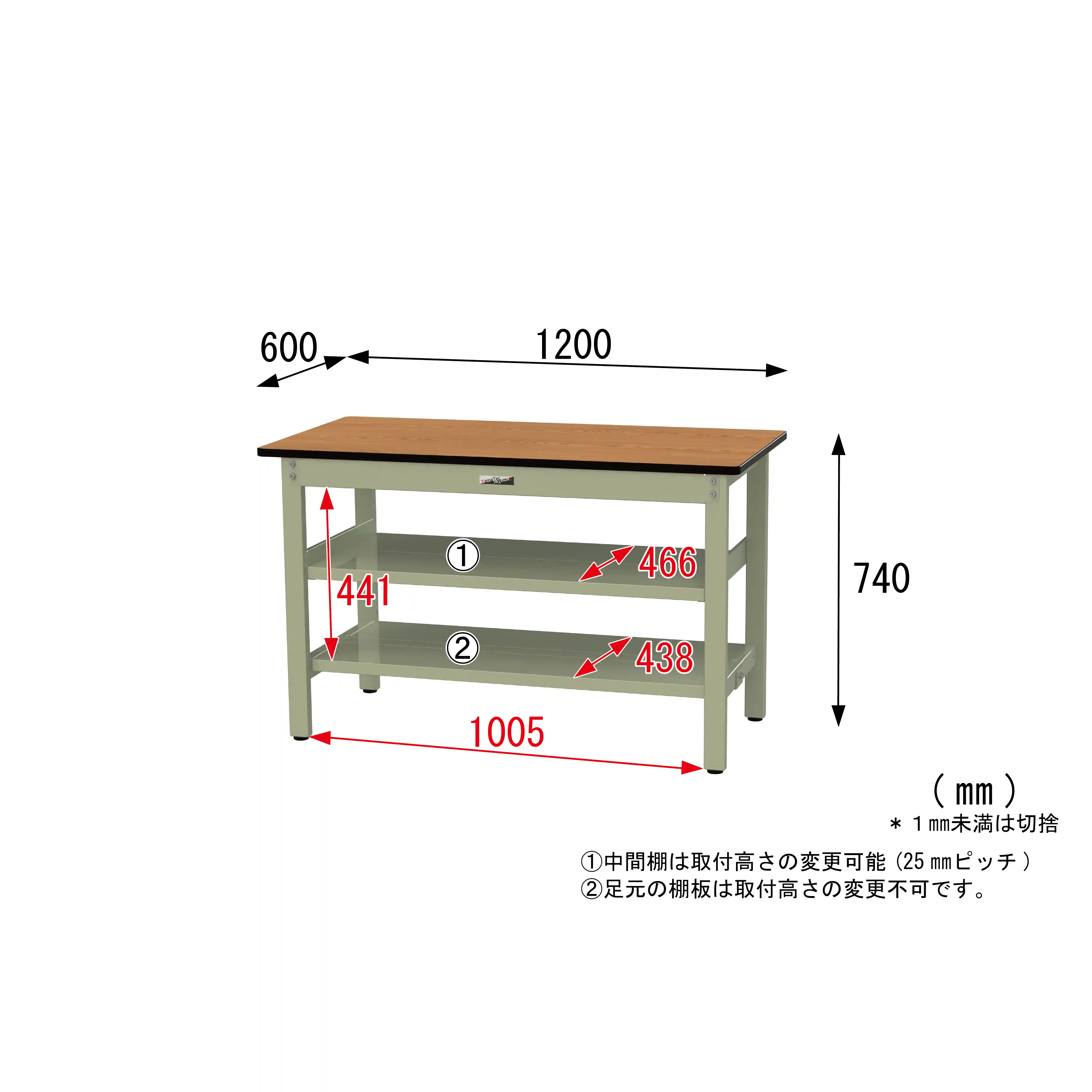 500シリーズ 固定式 中間棚付 H740mm(上下段全面棚板)