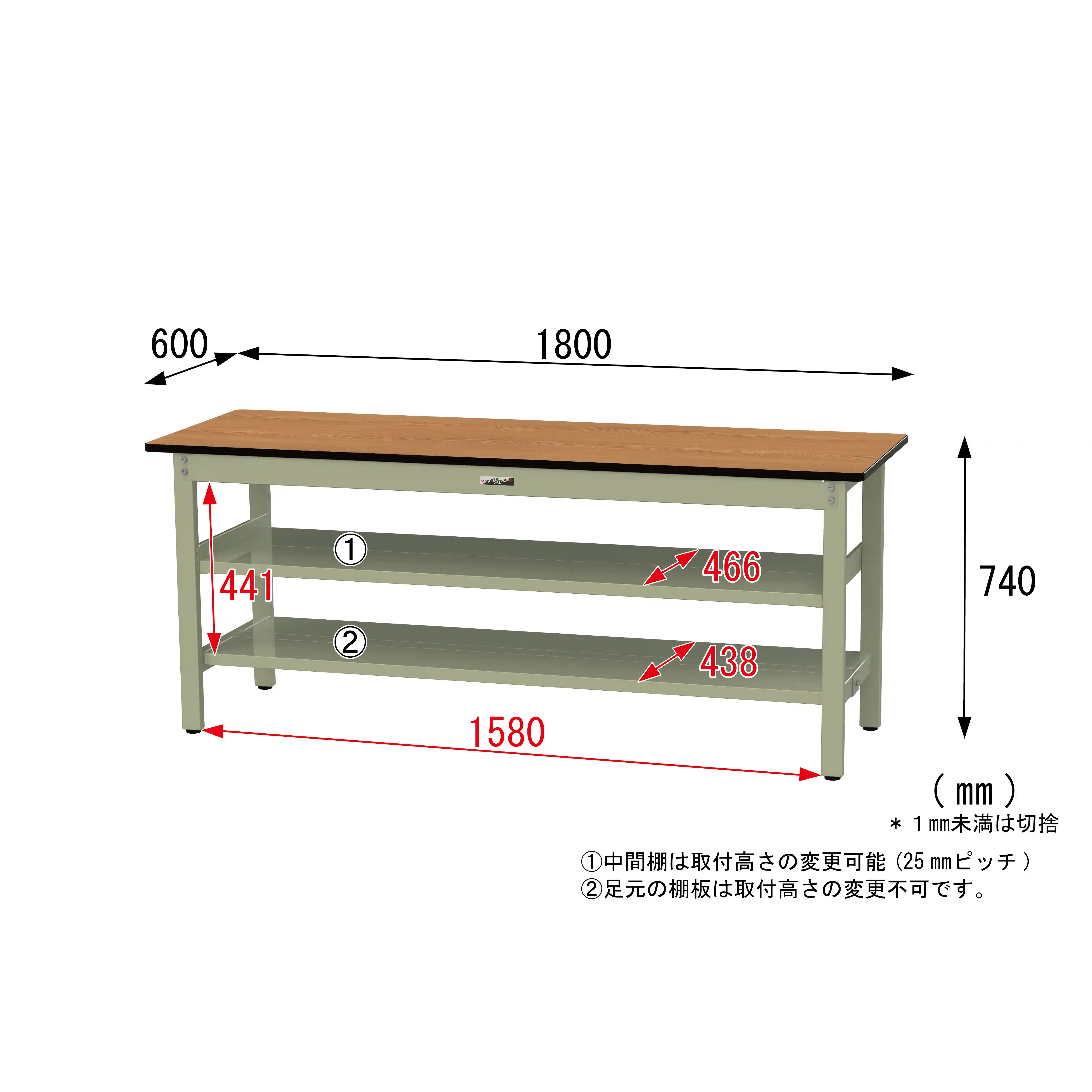 500シリーズ 固定式 中間棚付 H740mm（上下段全面棚板）