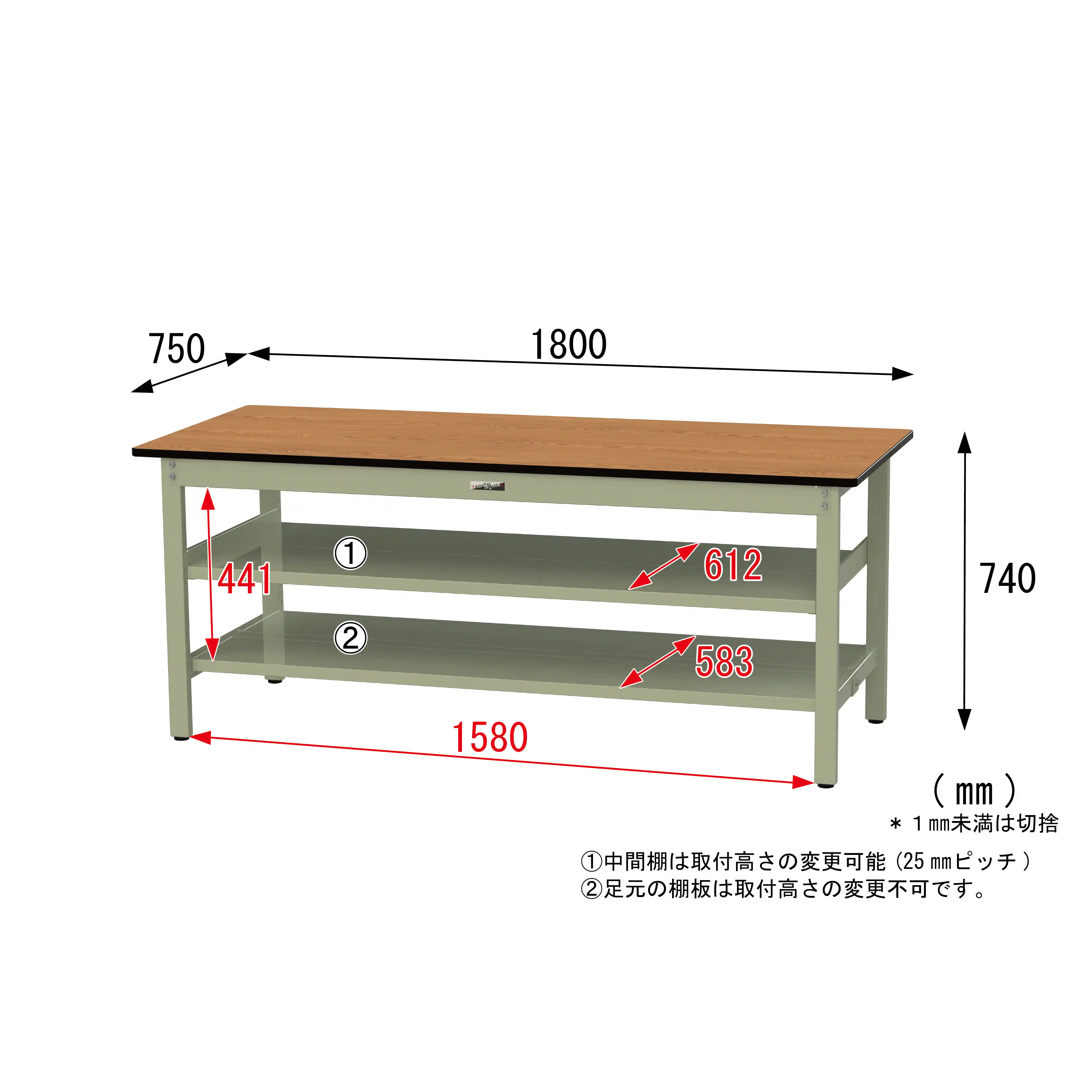 500シリーズ 固定式 中間棚付 H740mm（上下段全面棚板）
