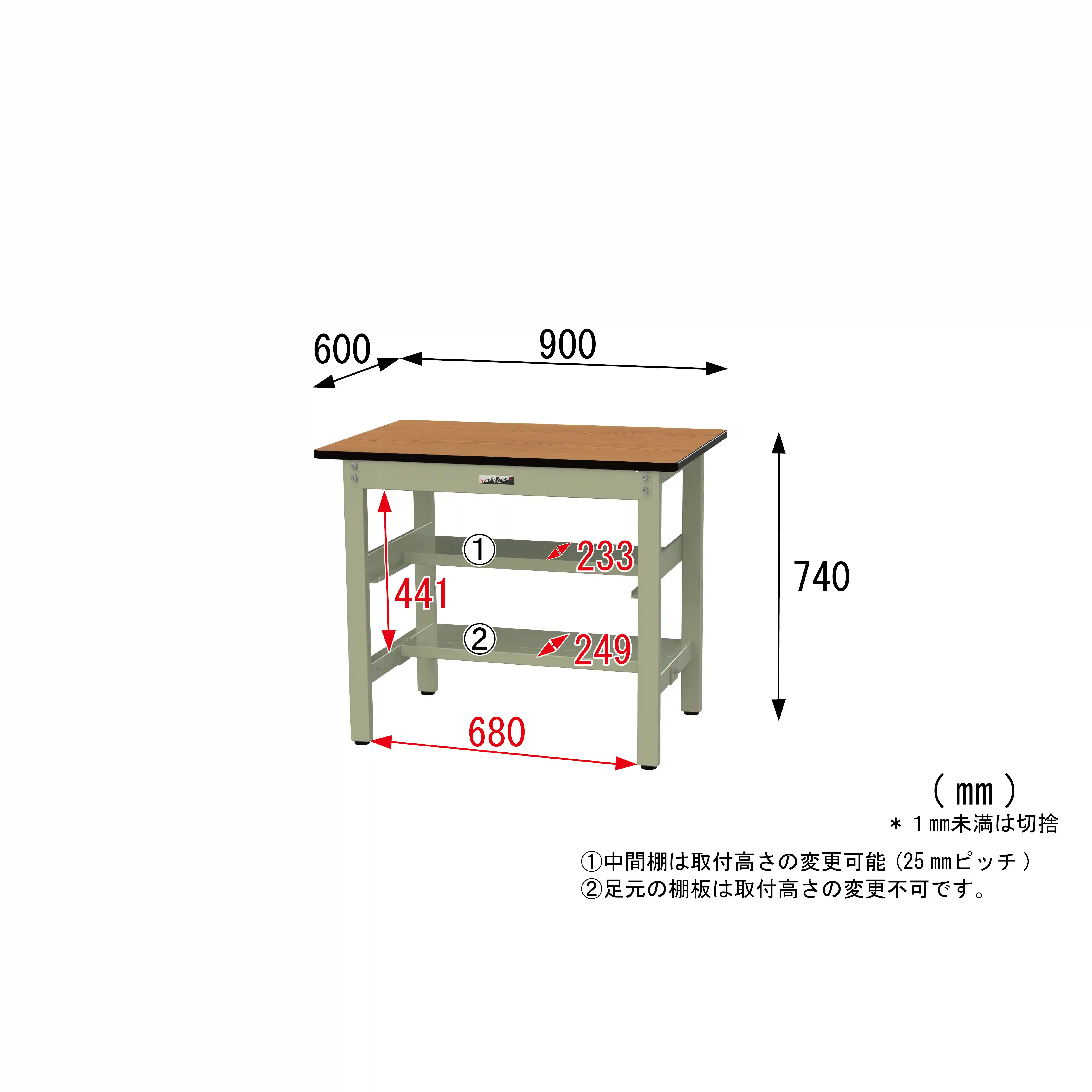 500シリーズ 固定式 中間棚付 H740mm（上下段半面棚板）