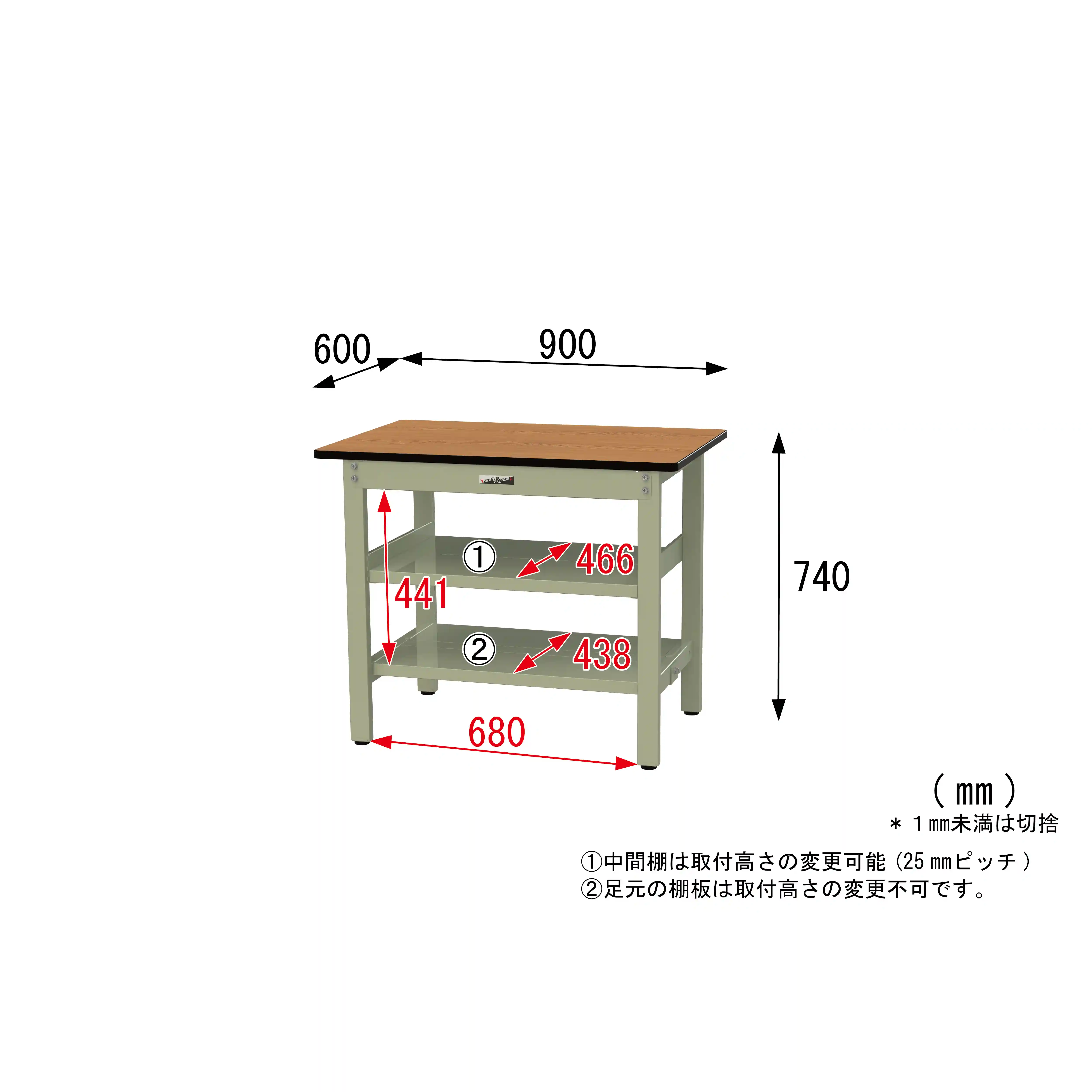 500シリーズ 固定式 中間棚付 H740mm(上下段全面棚板)