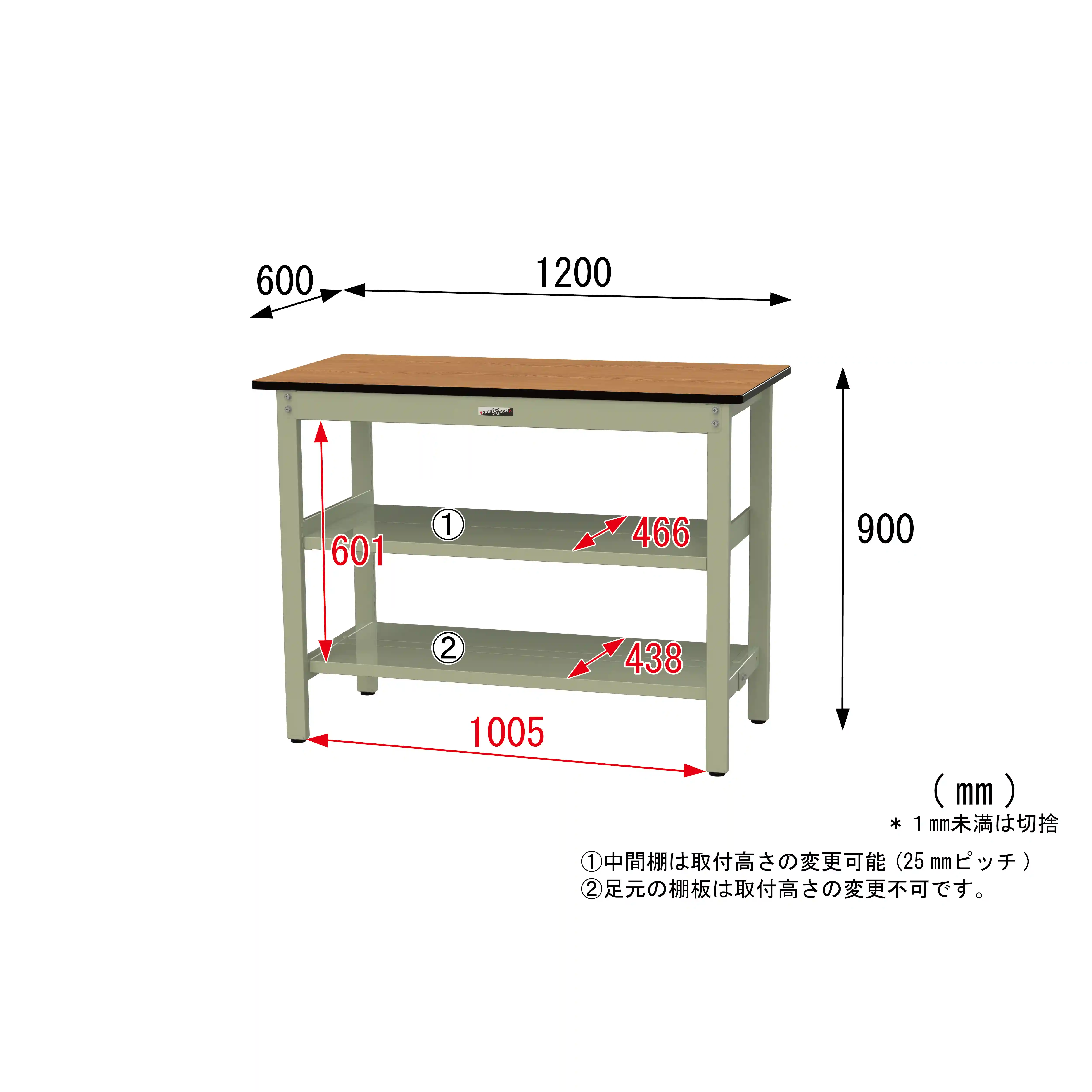 500シリーズ 固定式 中間棚付 H900mm（上下段全面棚板）