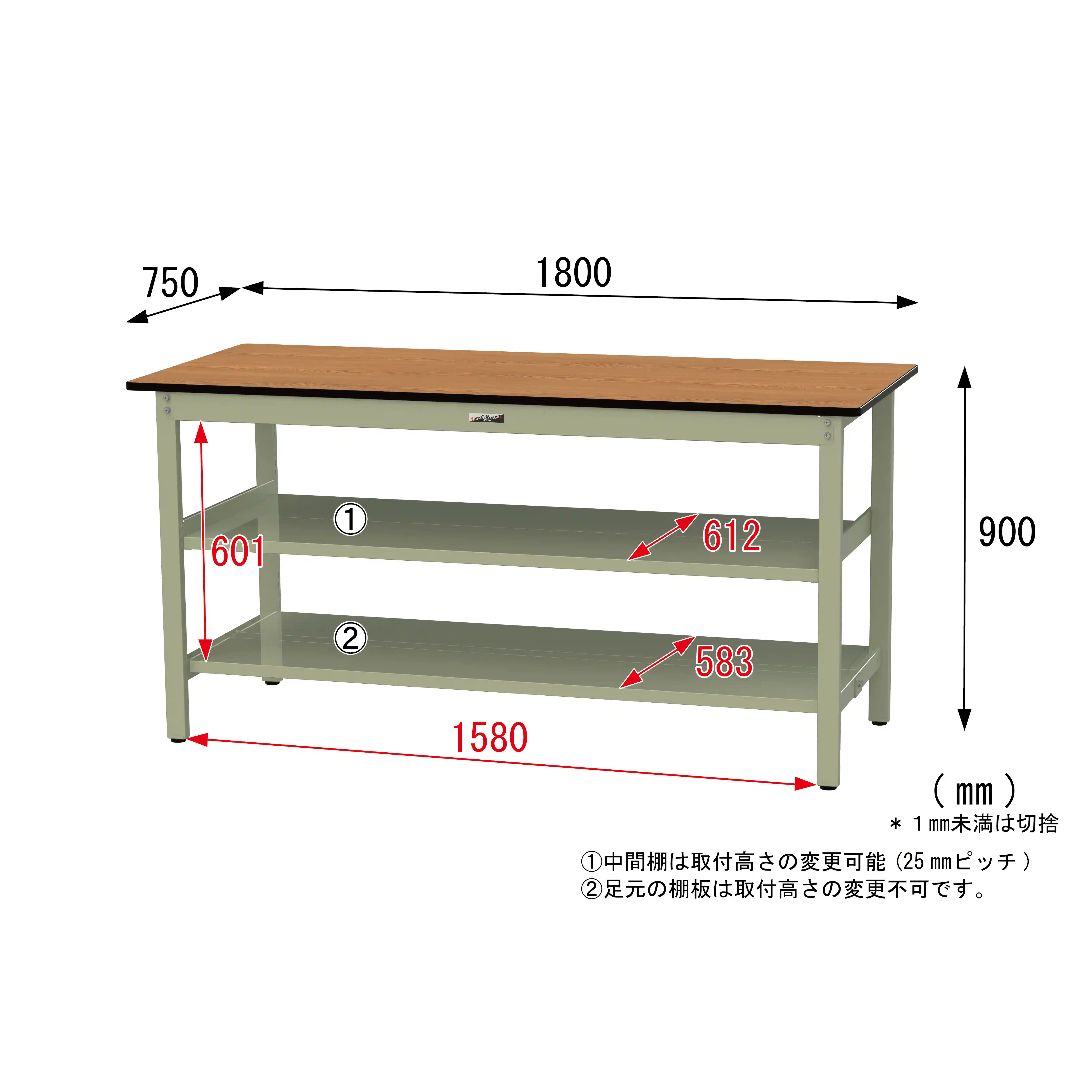 500シリーズ 固定式 中間棚付 H900mm（上下段全面棚板）