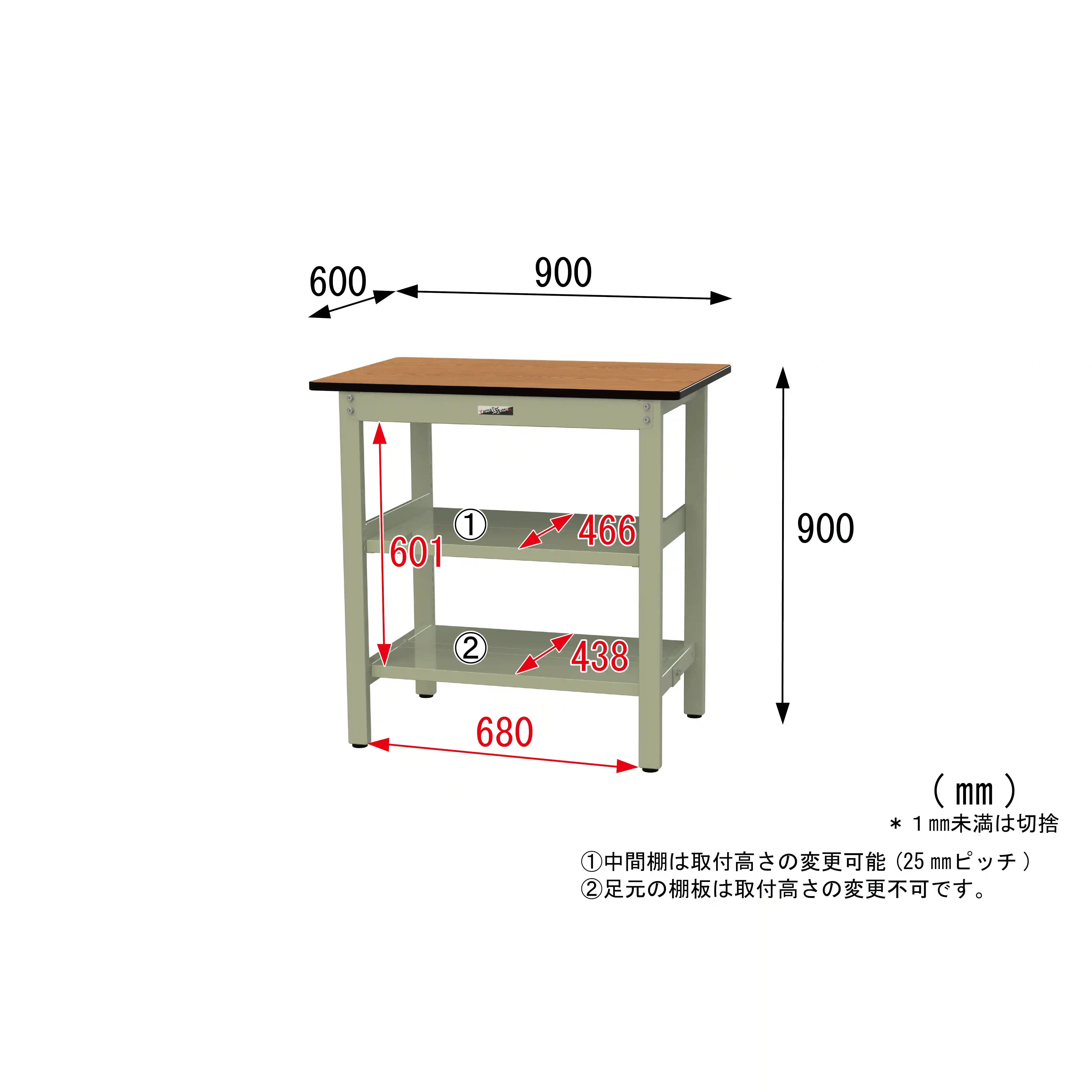 500シリーズ 固定式 中間棚付 H900mm(上下段全面棚板)