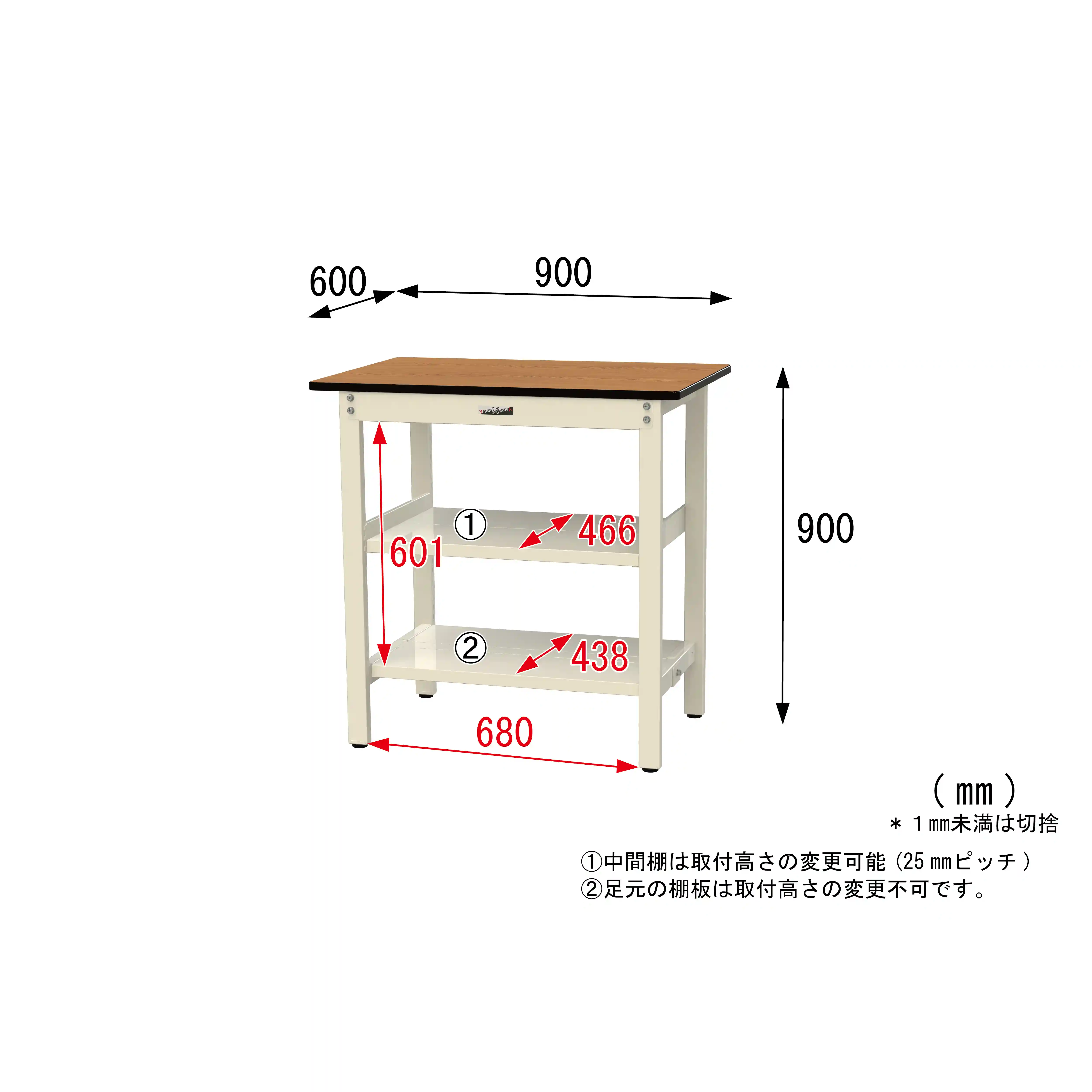 500シリーズ 固定式 中間棚付 H900mm(上下段全面棚板)