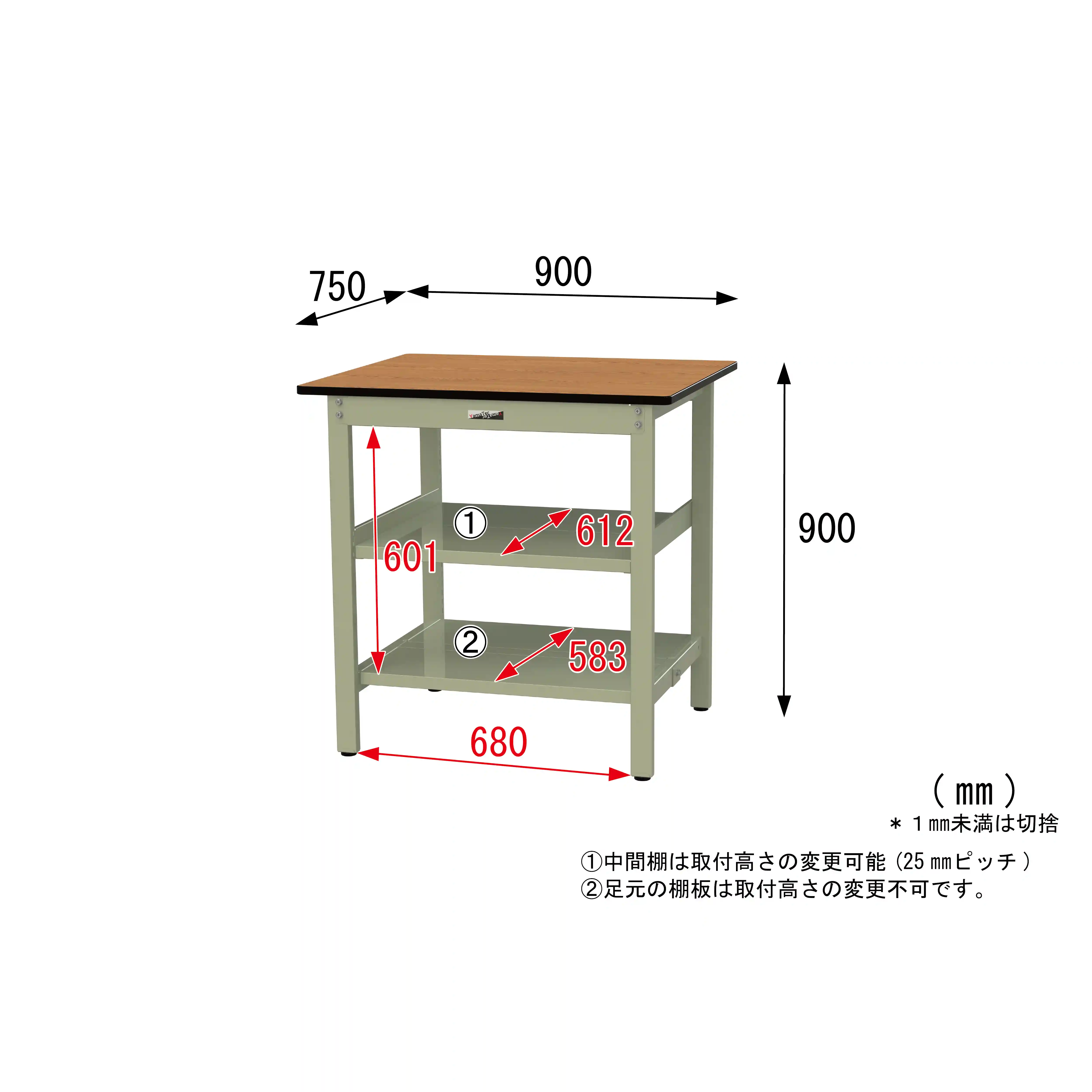 500シリーズ 固定式 中間棚付 H900mm(上下段全面棚板)