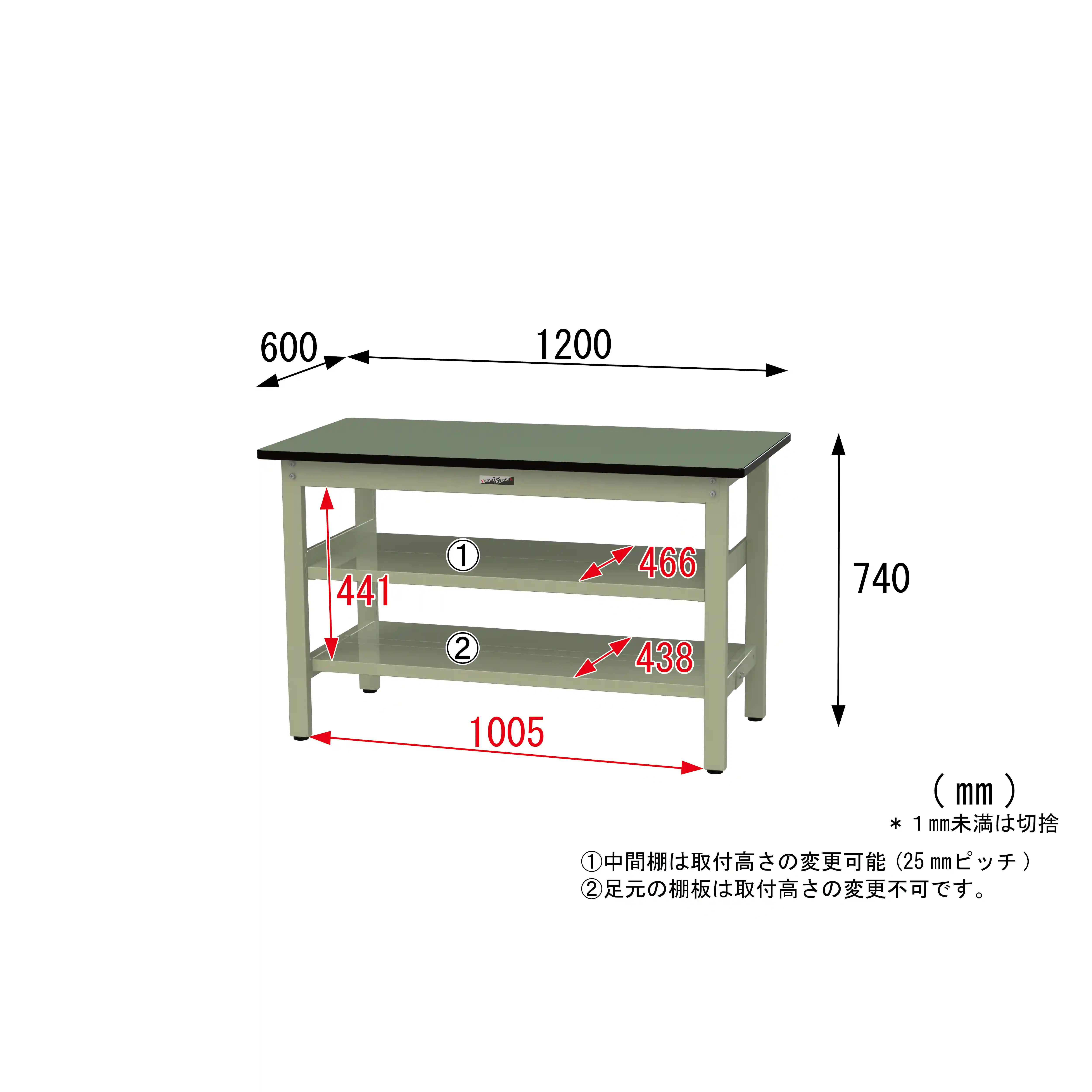 500シリーズ 固定式 中間棚付 H740mm(上下段全面棚板)