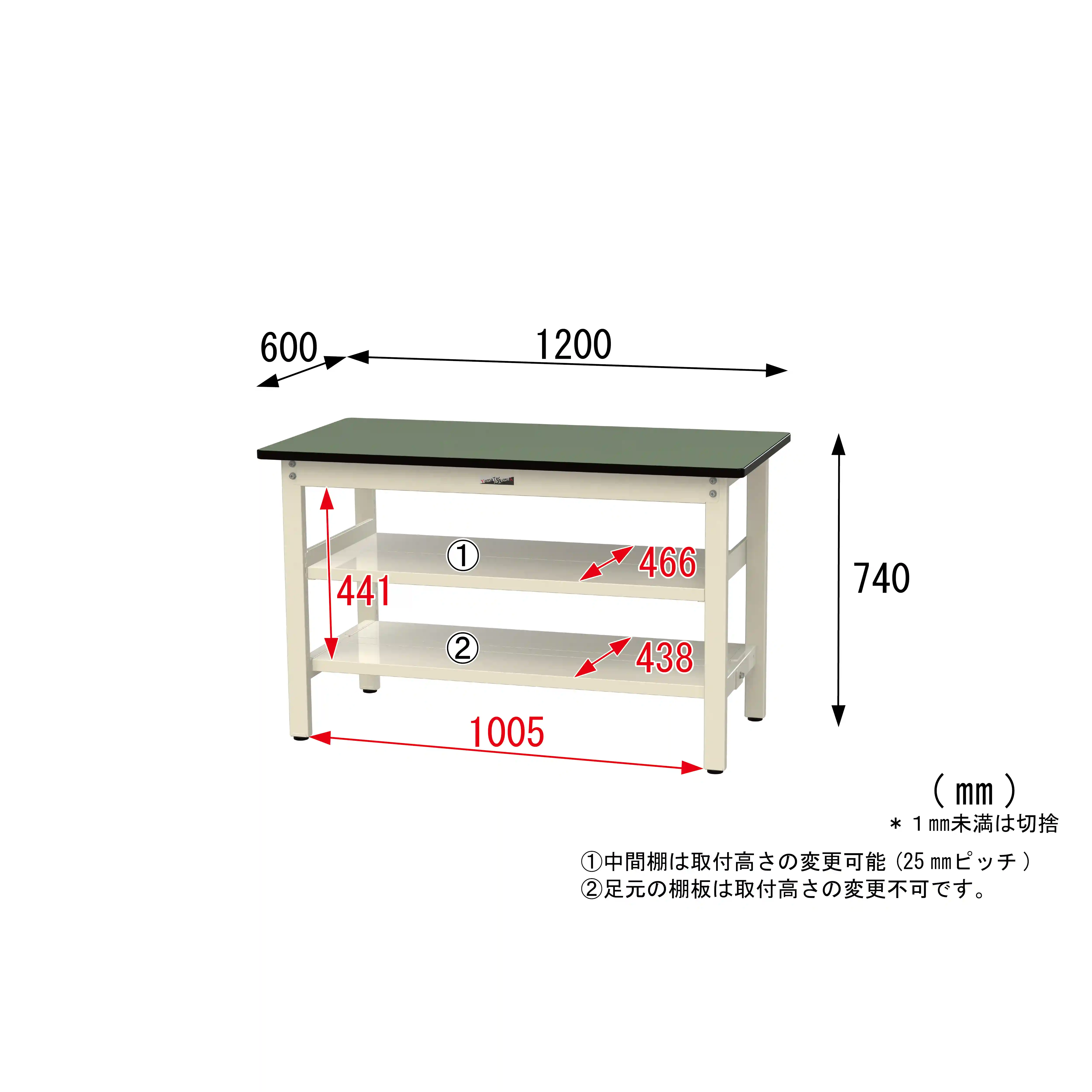 500シリーズ 固定式 中間棚付 H740mm(上下段全面棚板)