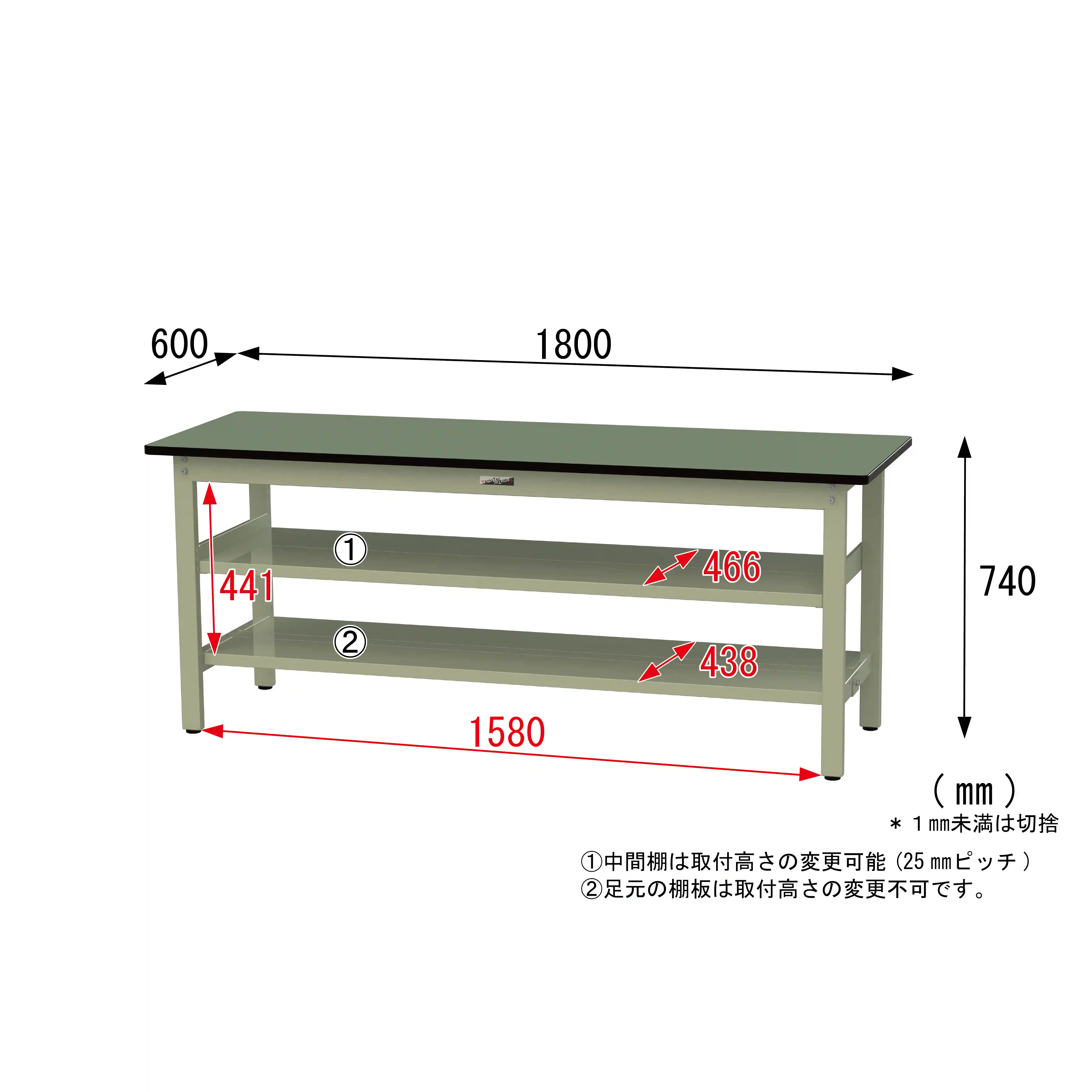 500シリーズ 固定式 中間棚付 H740mm(上下段全面棚板)