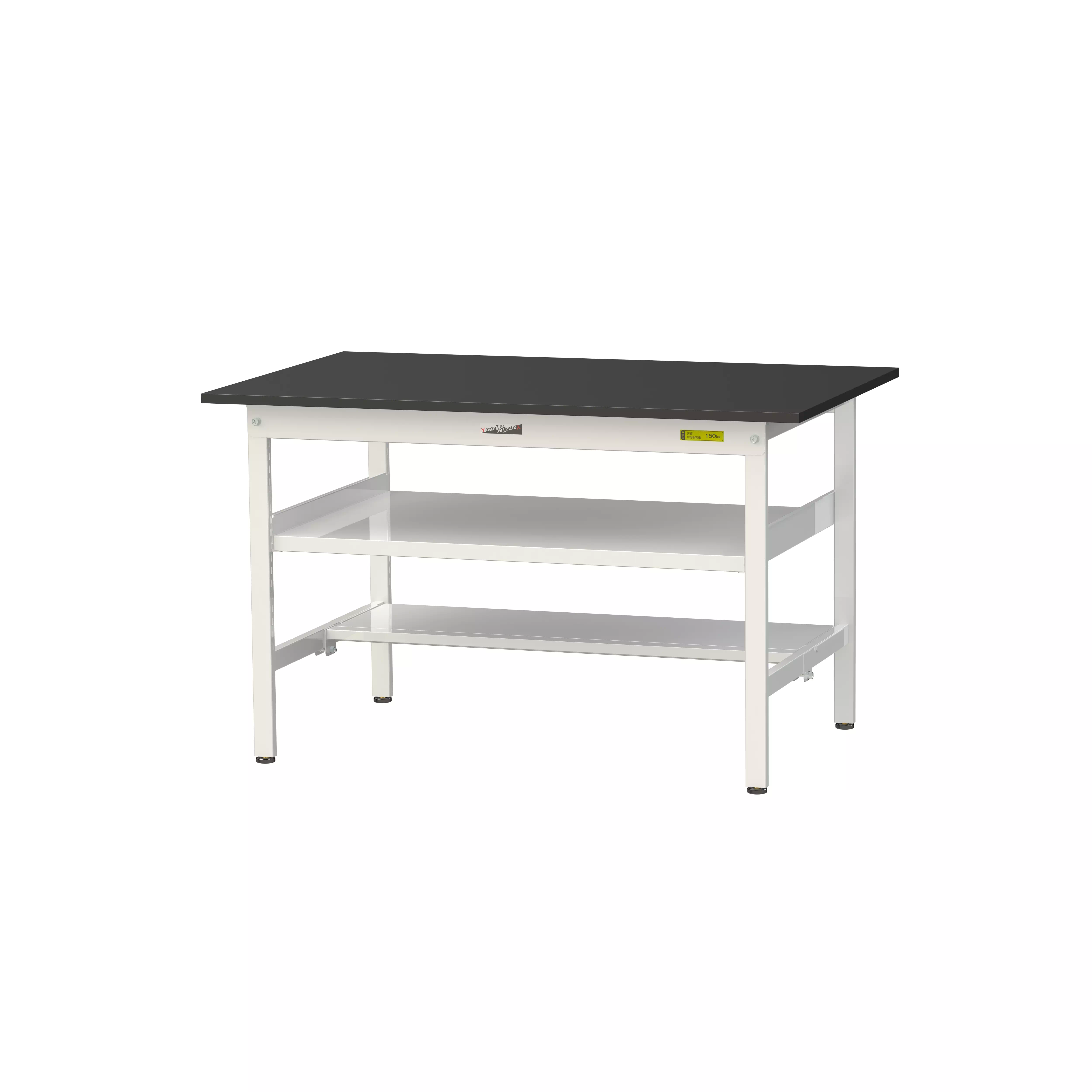 実験用ラボテーブル 固定式 中間棚付 H740mm(下段半面棚板)