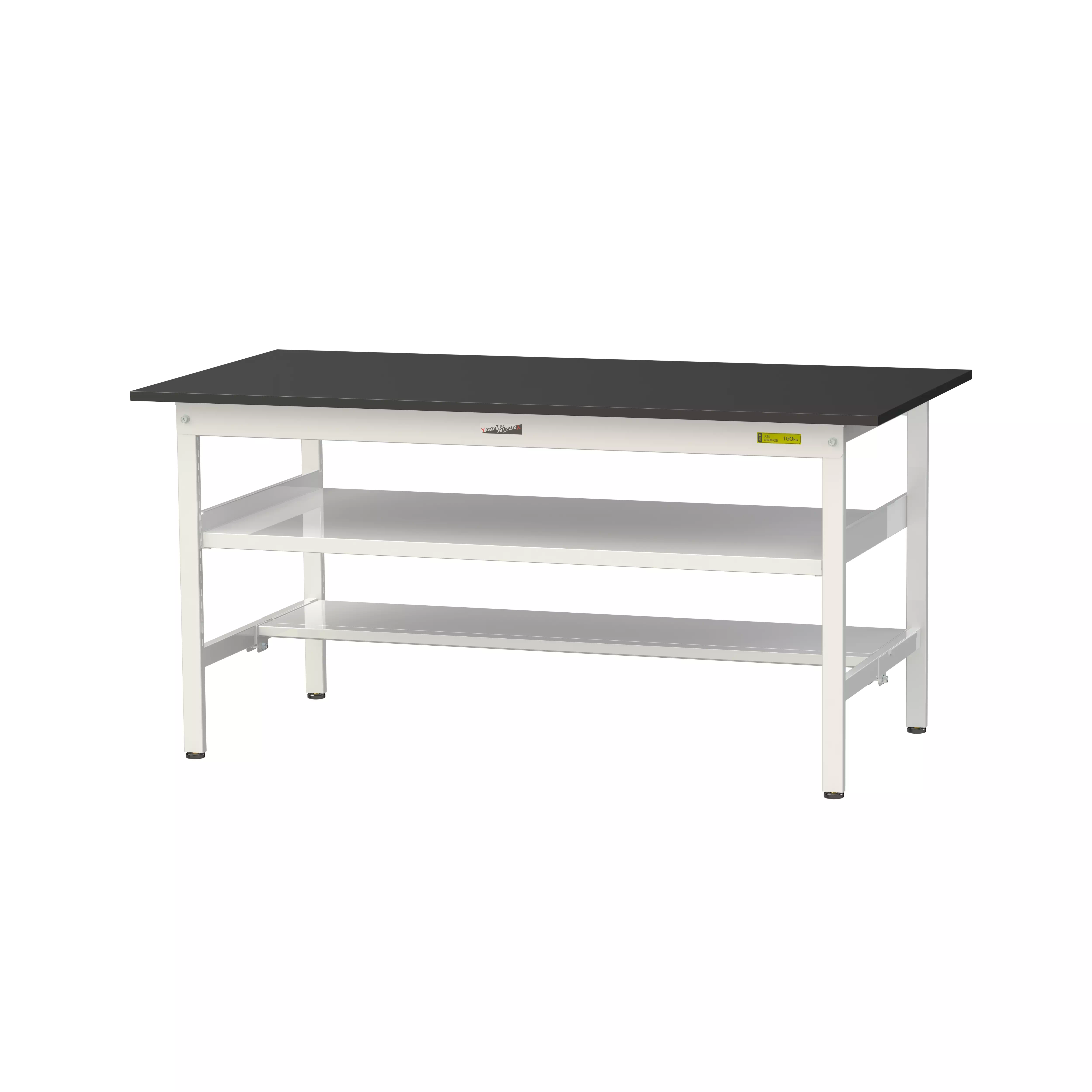 実験用ラボテーブル 固定式 中間棚付 H740mm(下段半面棚板)