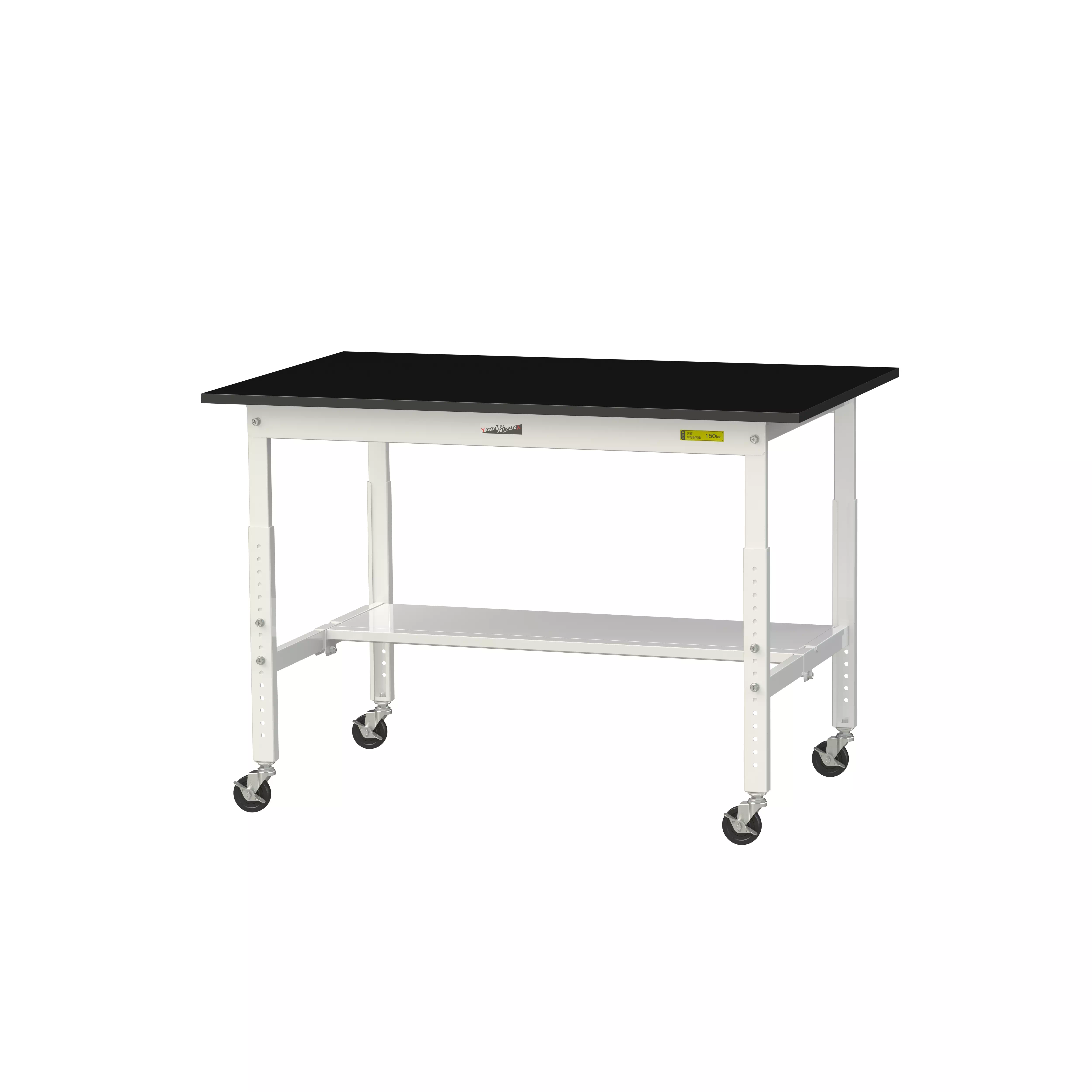 実験用ラボテーブル 高さ調整タイプ移動式 H685mm～H985mm（半面棚板付）