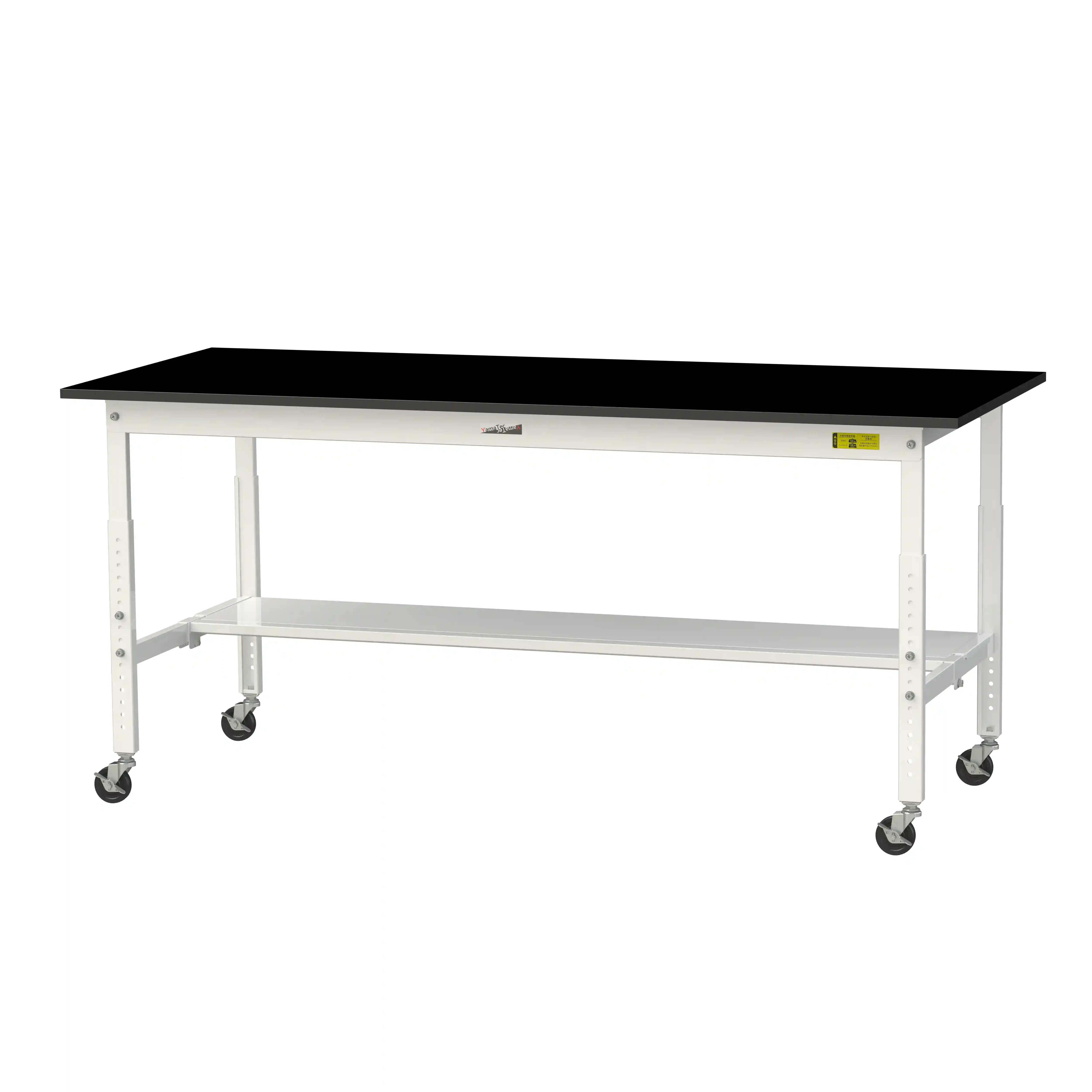 実験用ラボテーブル 高さ調整タイプ移動式 H685mm～H985mm（半面棚板付）