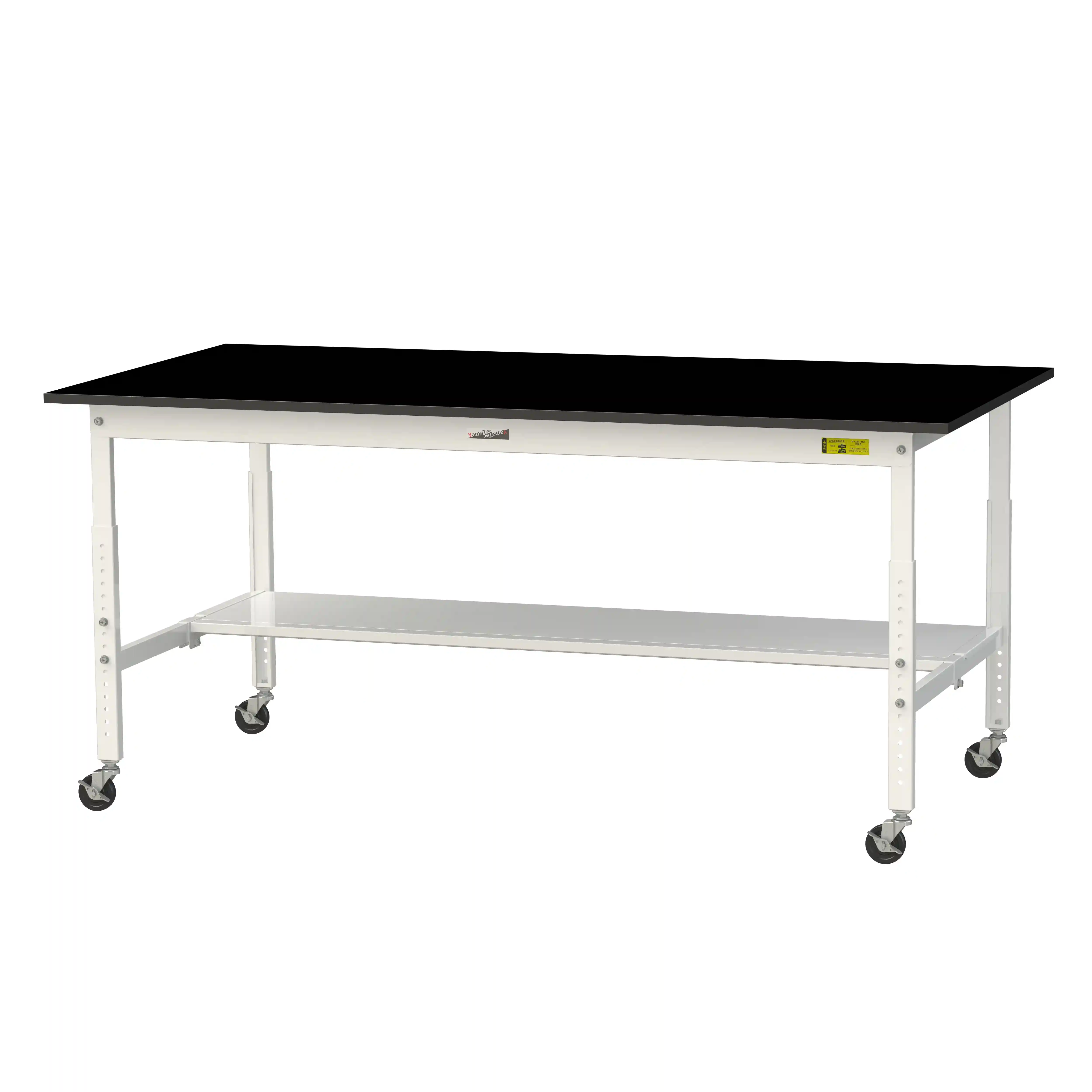 実験用ラボテーブル 高さ調整タイプ移動式 H685mm～H985mm（半面棚板付）