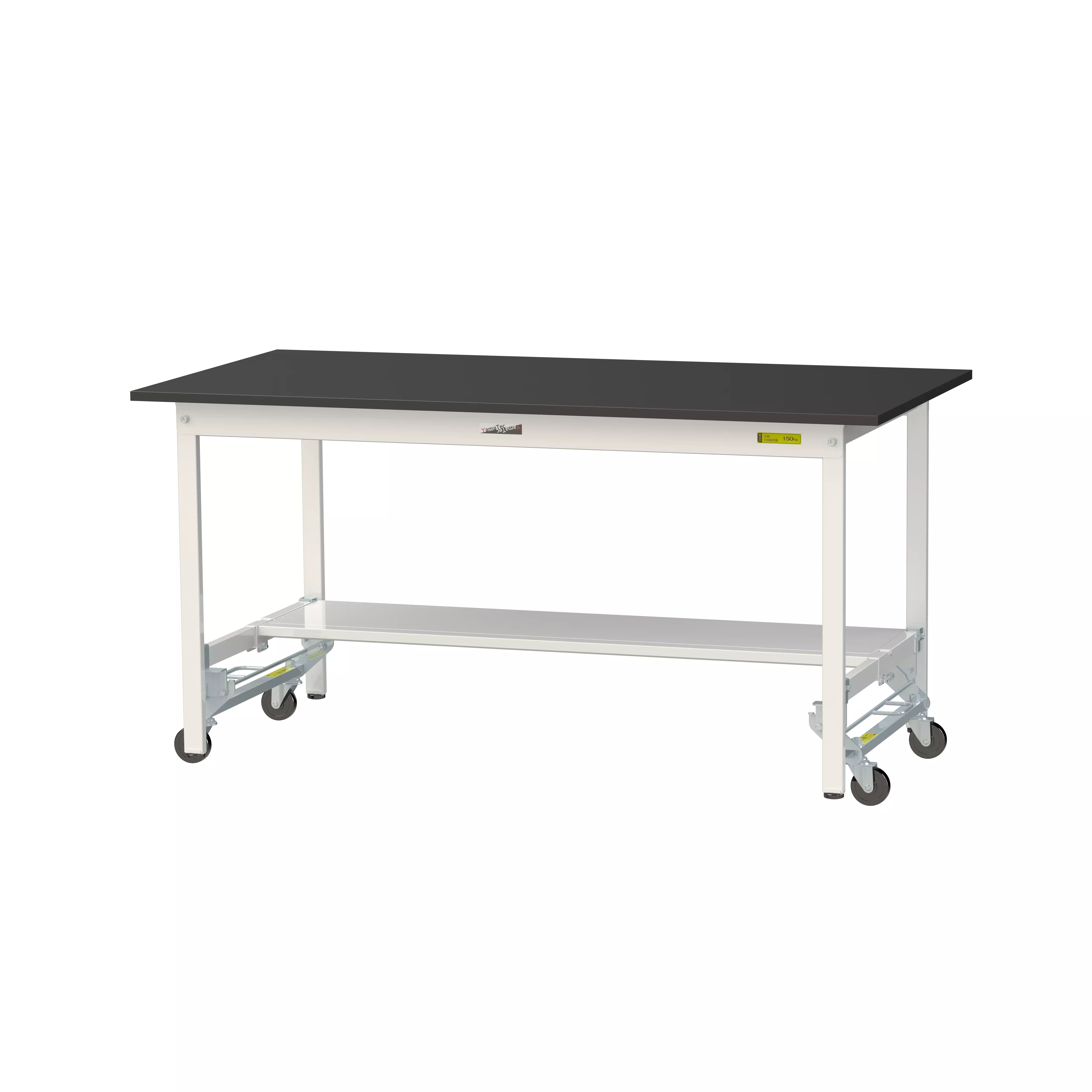 実験用ラボテーブル ワンタッチ移動タイプ H740mm（半面棚板付）