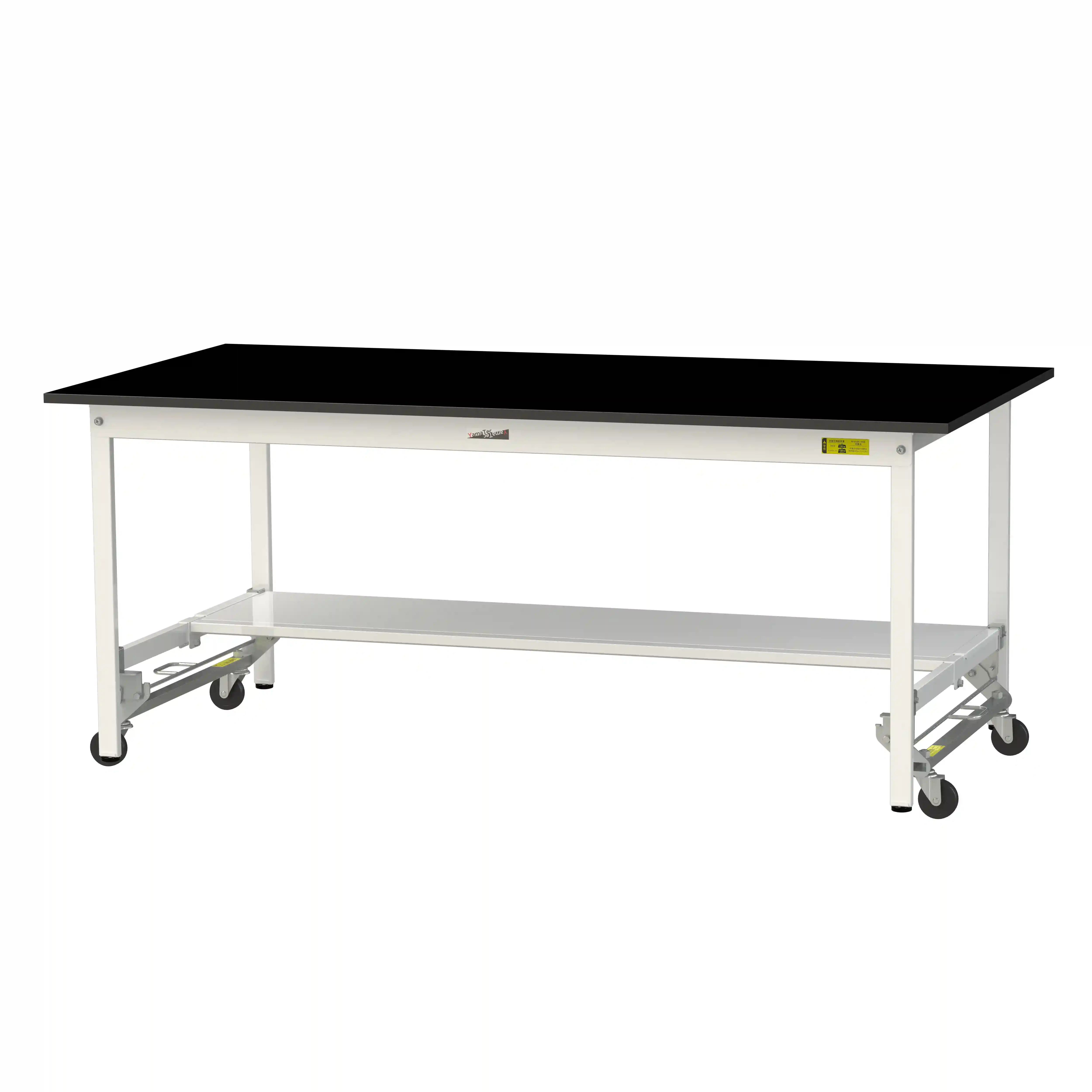 実験用ラボテーブル ワンタッチ移動タイプ H740mm（半面棚板付）