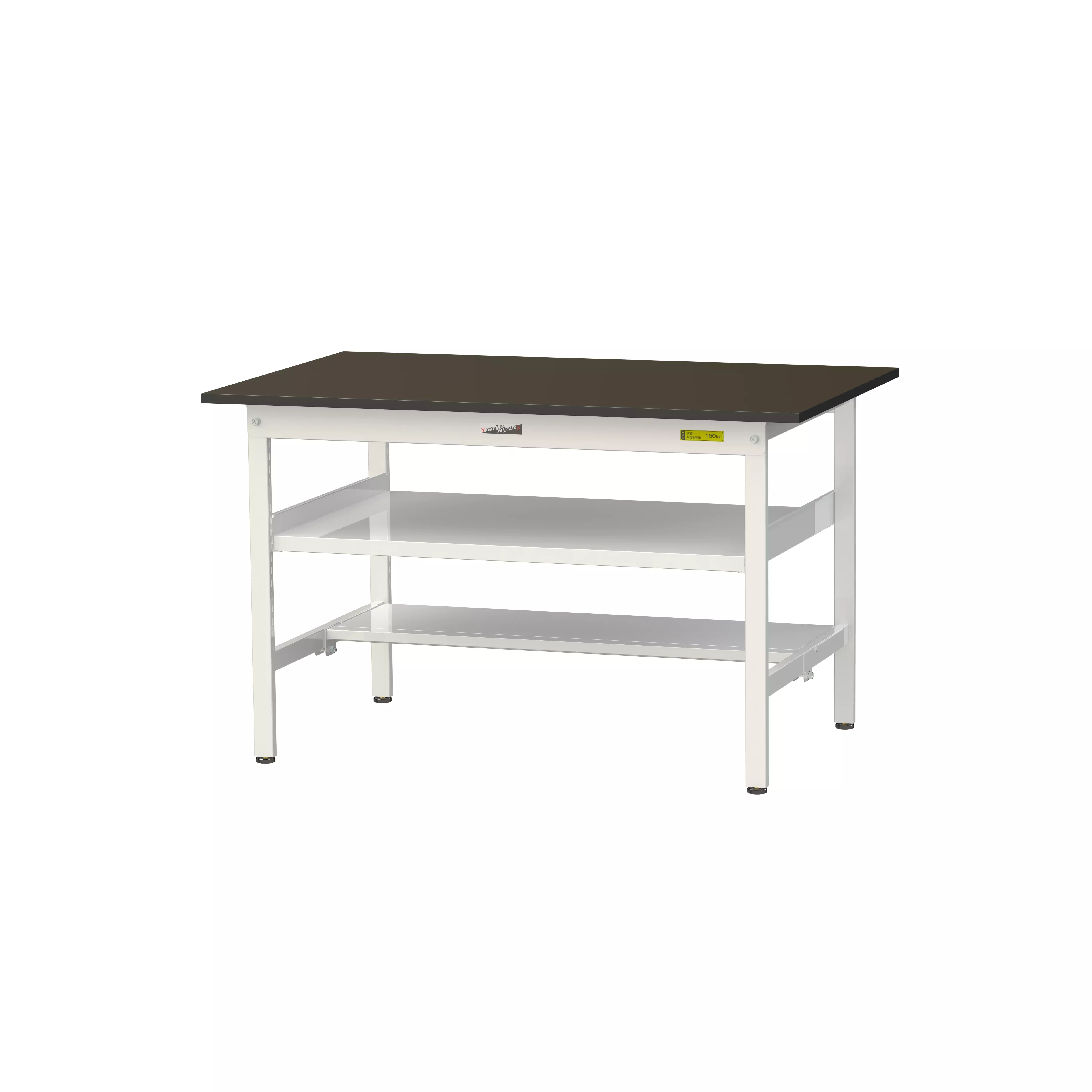 実験用ラボテーブル 固定式 中間棚付 H740mm（下段半面棚板）