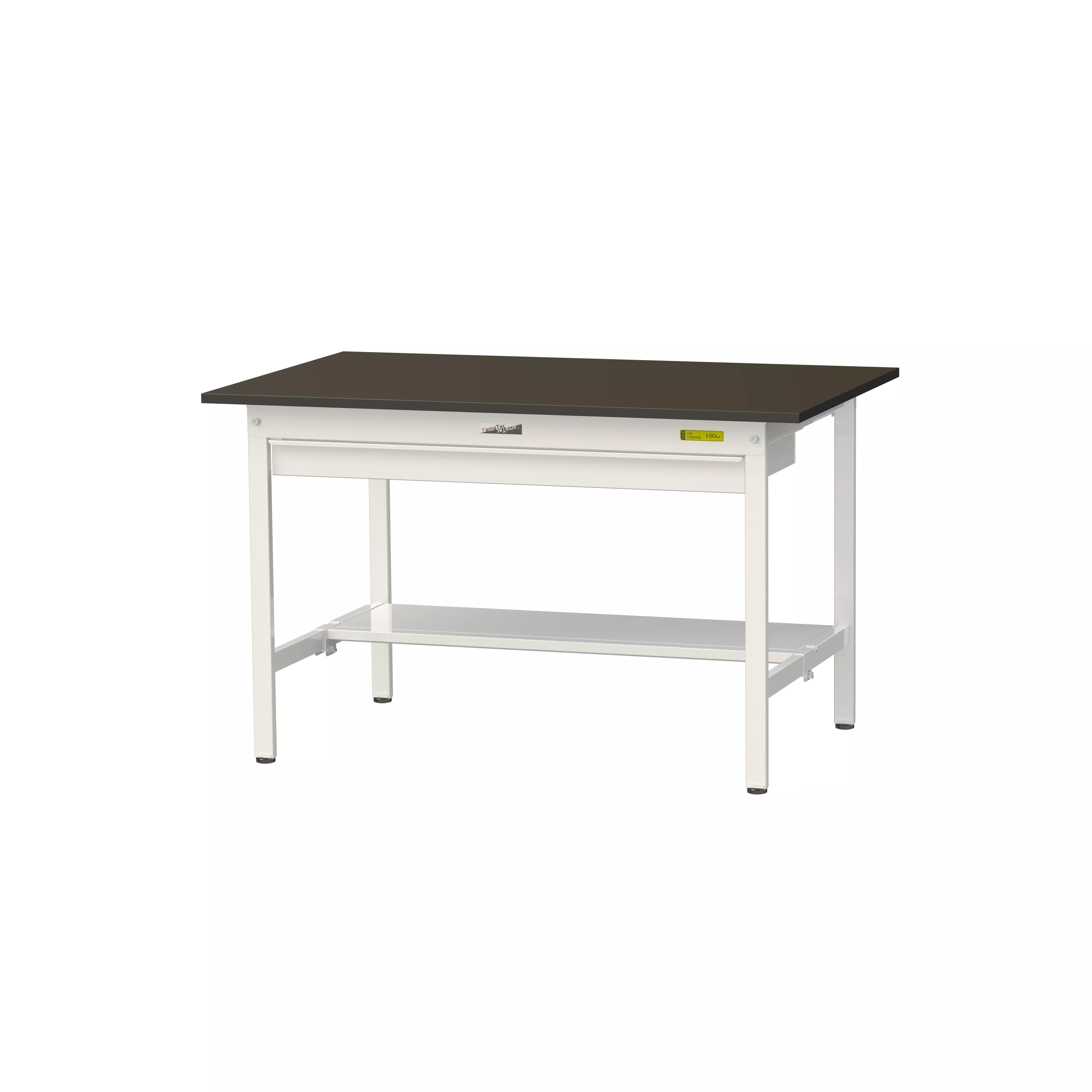 実験用ラボテーブル 固定式 ワイド引出し付 H740mm（半面棚板付）