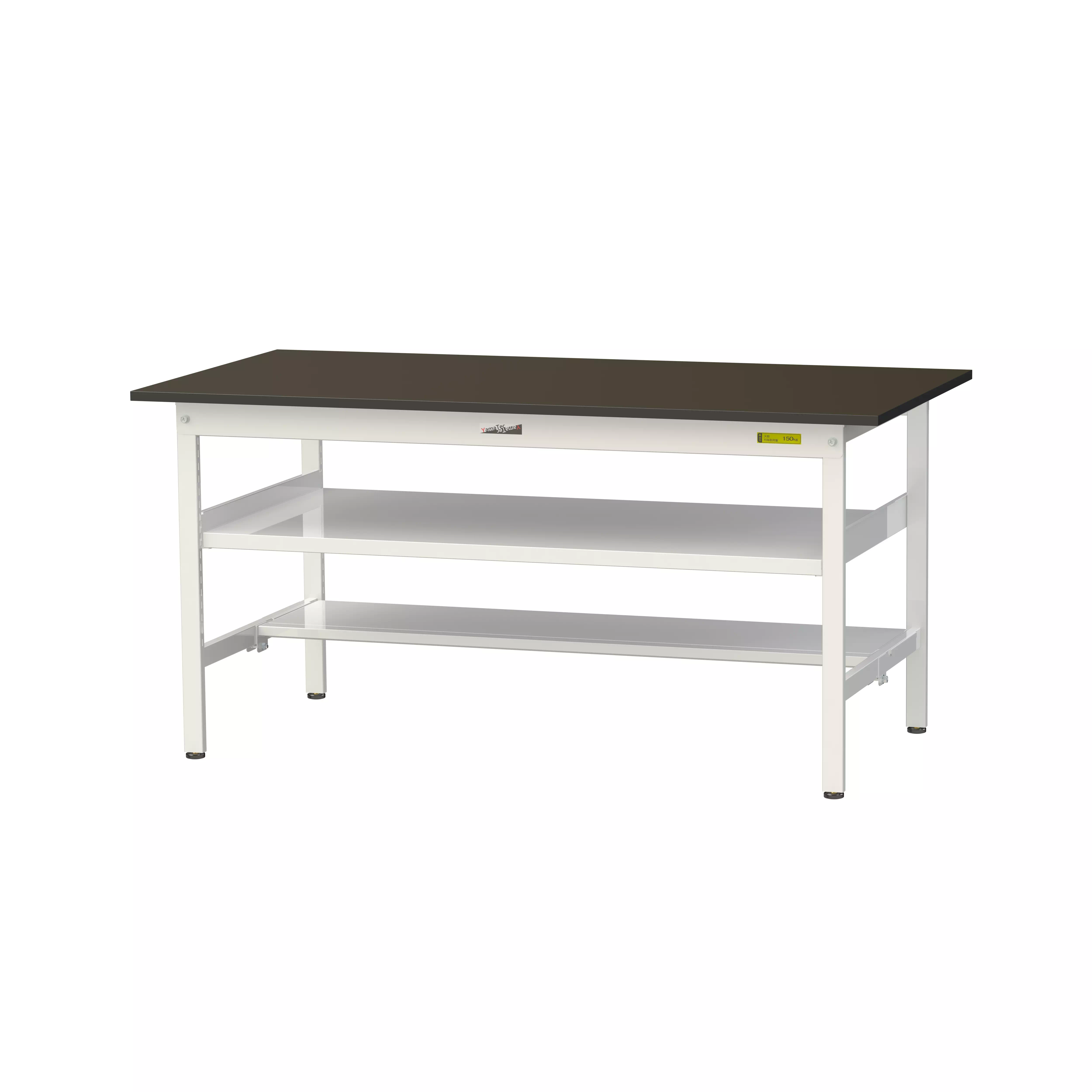 実験用ラボテーブル 固定式 中間棚付 H740mm(下段半面棚板)