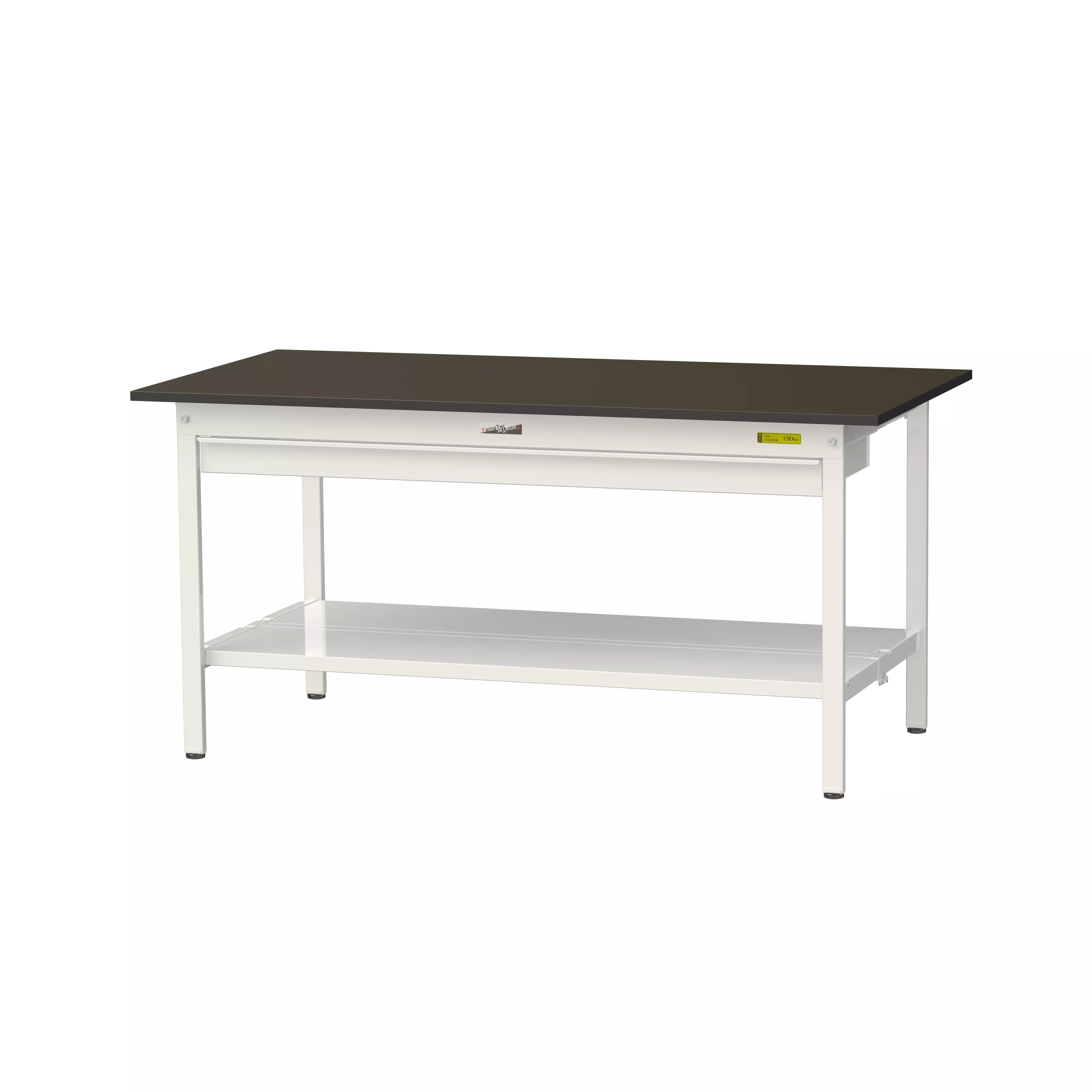 実験用ラボテーブル 固定式 ワイド引出し付 H740mm(全面棚板付)