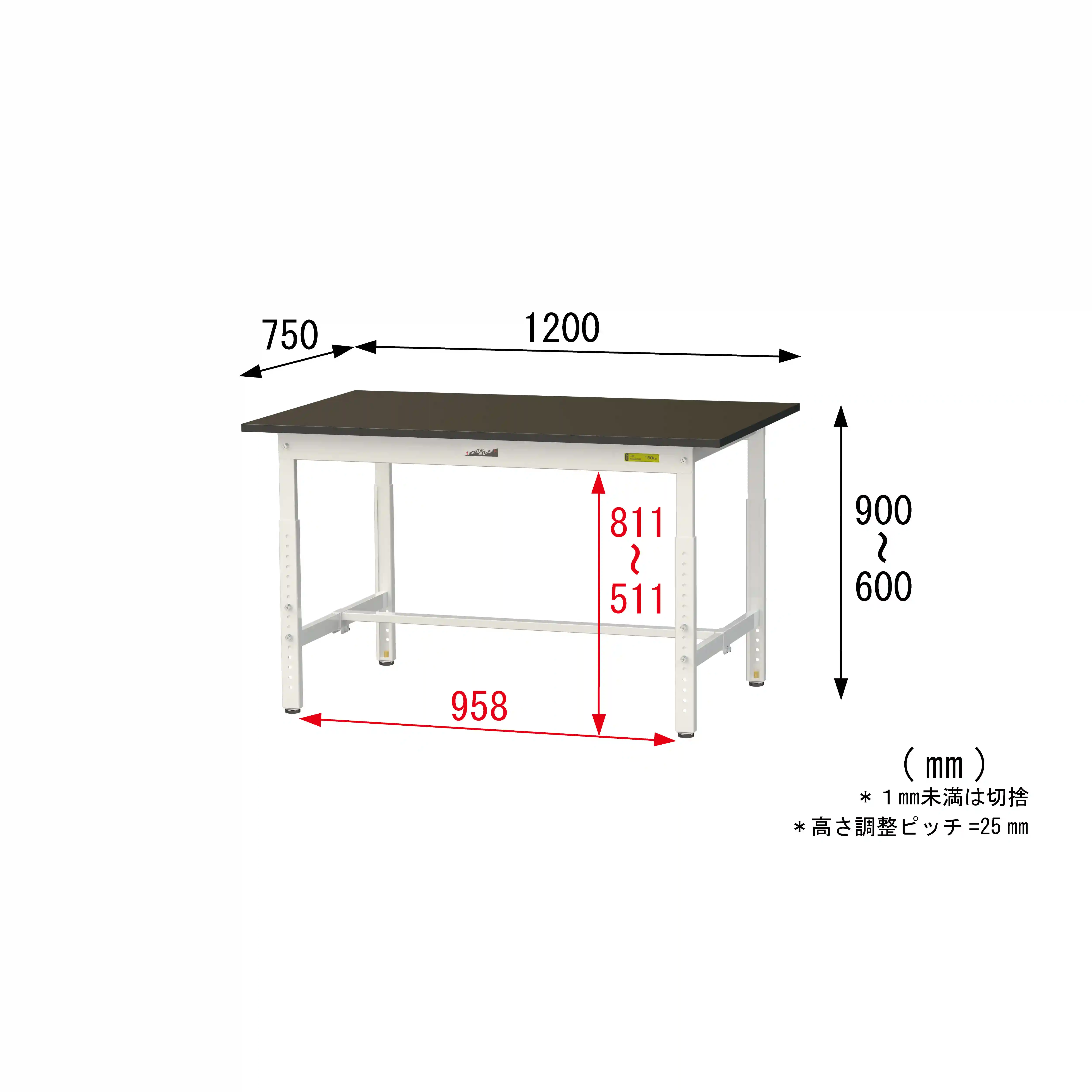 実験用ラボテーブル 高さ調整タイプ H600mm～H900mm