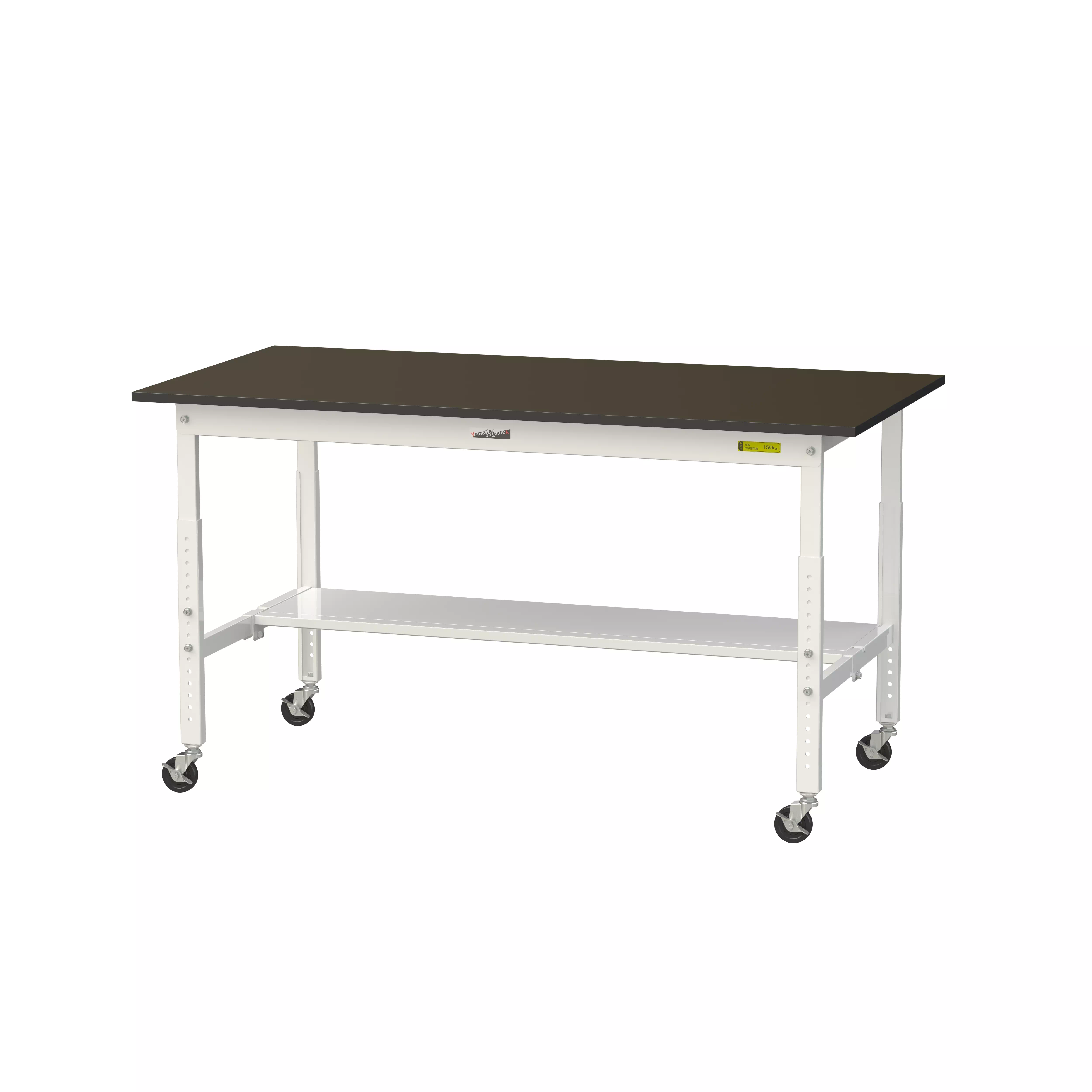 実験用ラボテーブル 高さ調整タイプ移動式 H685mm~H985mm(半面棚板付)