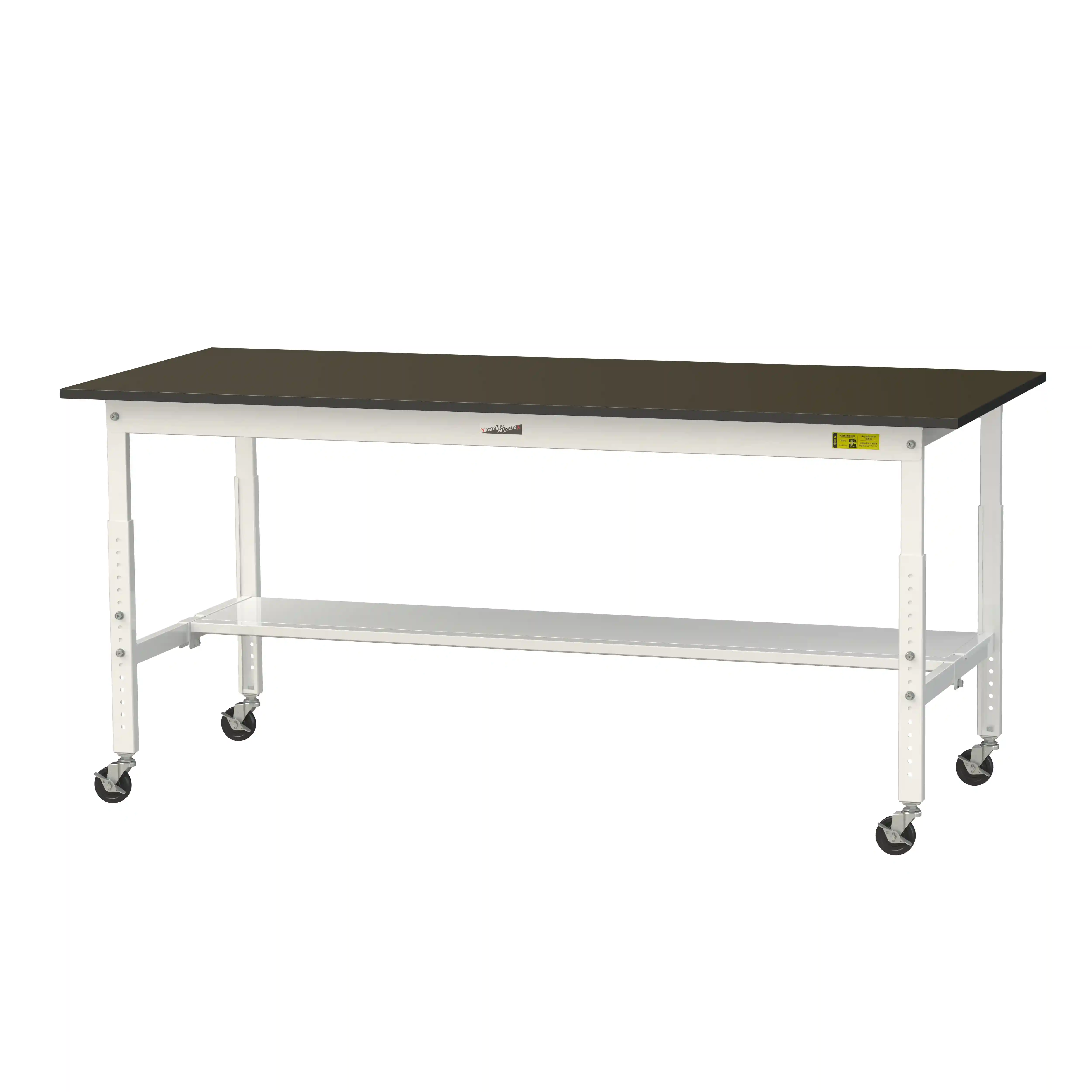 実験用ラボテーブル 高さ調整タイプ移動式 H685mm～H985mm（半面棚板付）