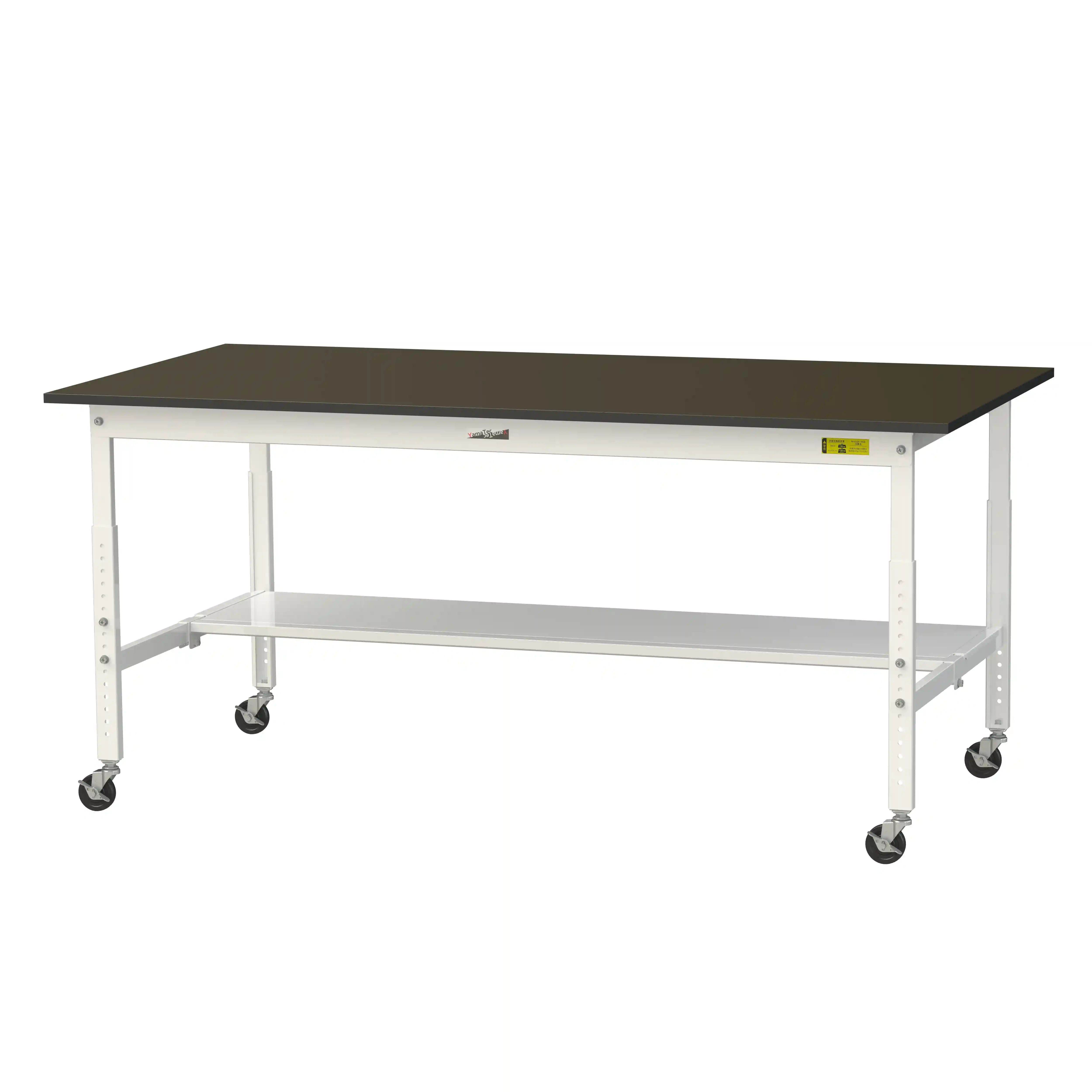 実験用ラボテーブル 高さ調整タイプ移動式 H685mm~H985mm(半面棚板付)