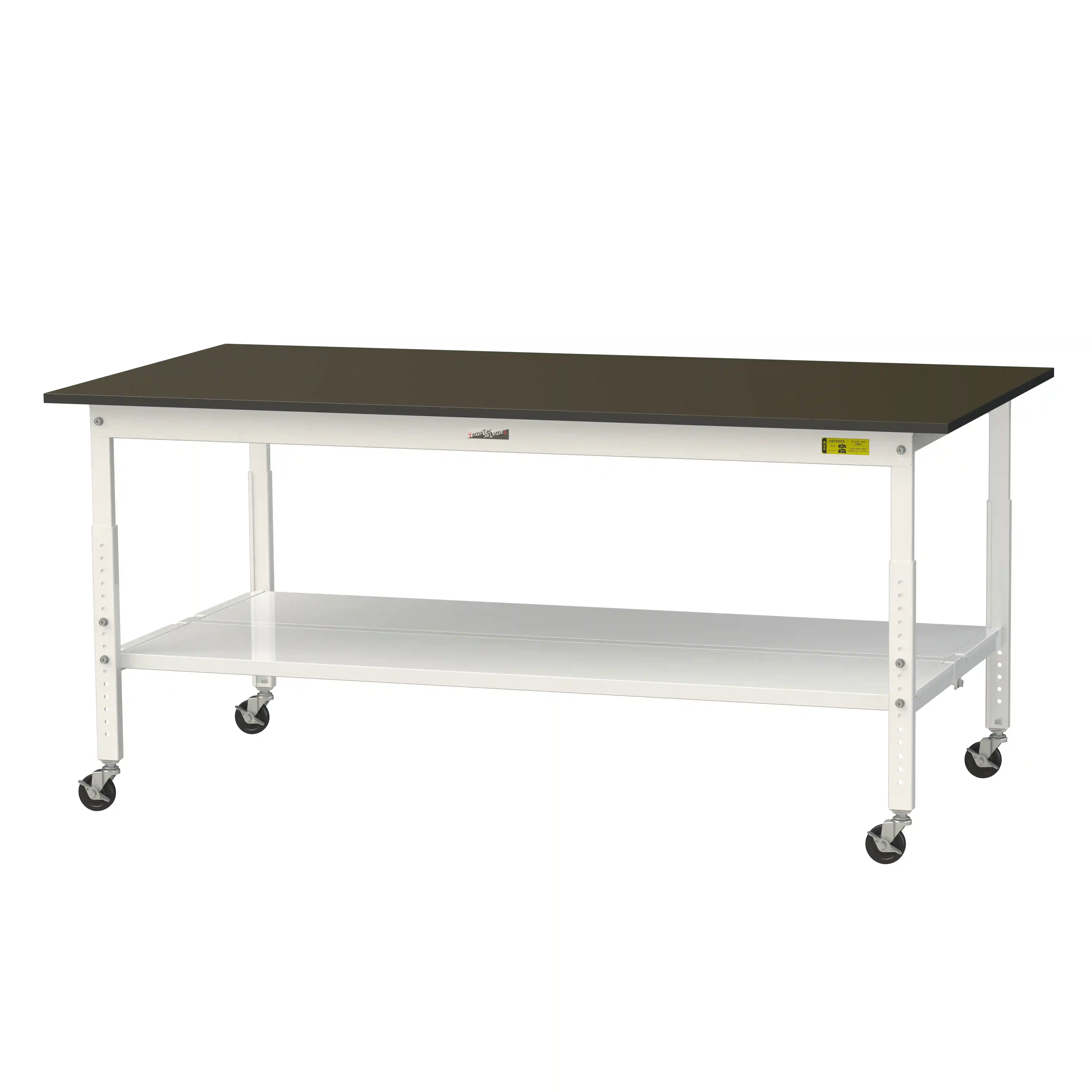 実験用ラボテーブル 高さ調整タイプ移動式 H685mm～H985mm（全面棚板付）