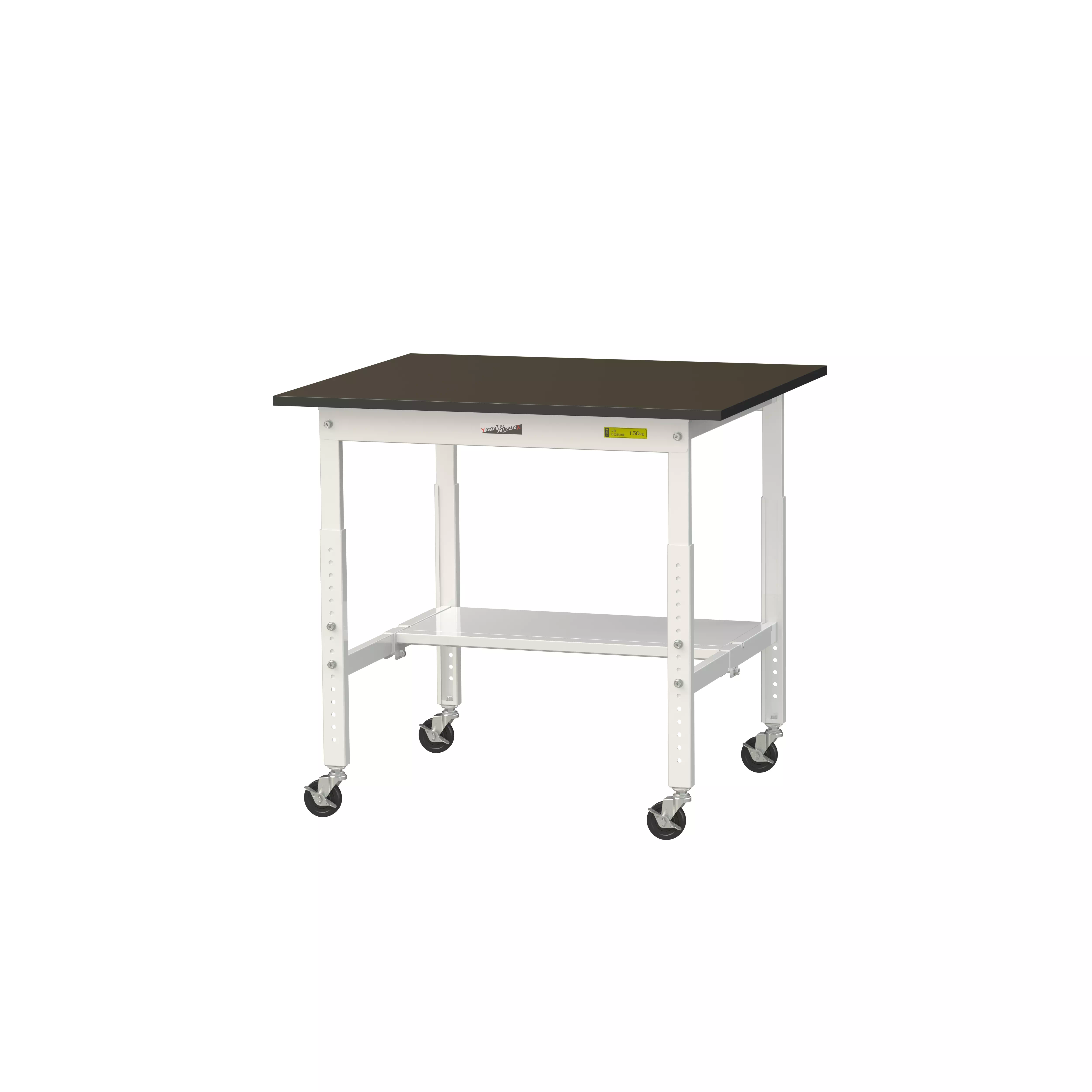 実験用ラボテーブル 高さ調整タイプ移動式 H685mm～H985mm（半面棚板付）