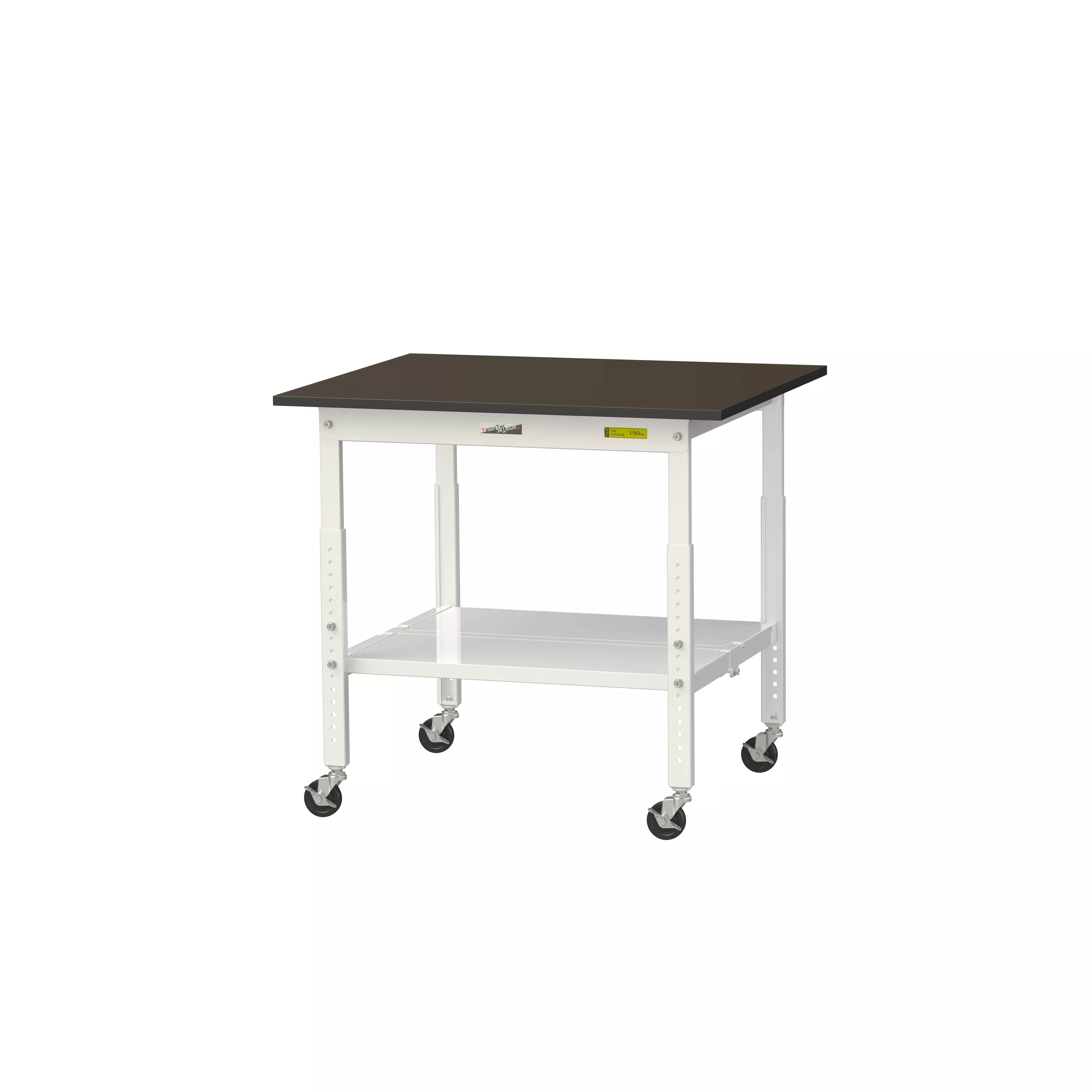 実験用ラボテーブル 高さ調整タイプ移動式 H685mm~H985mm(全面棚板付)