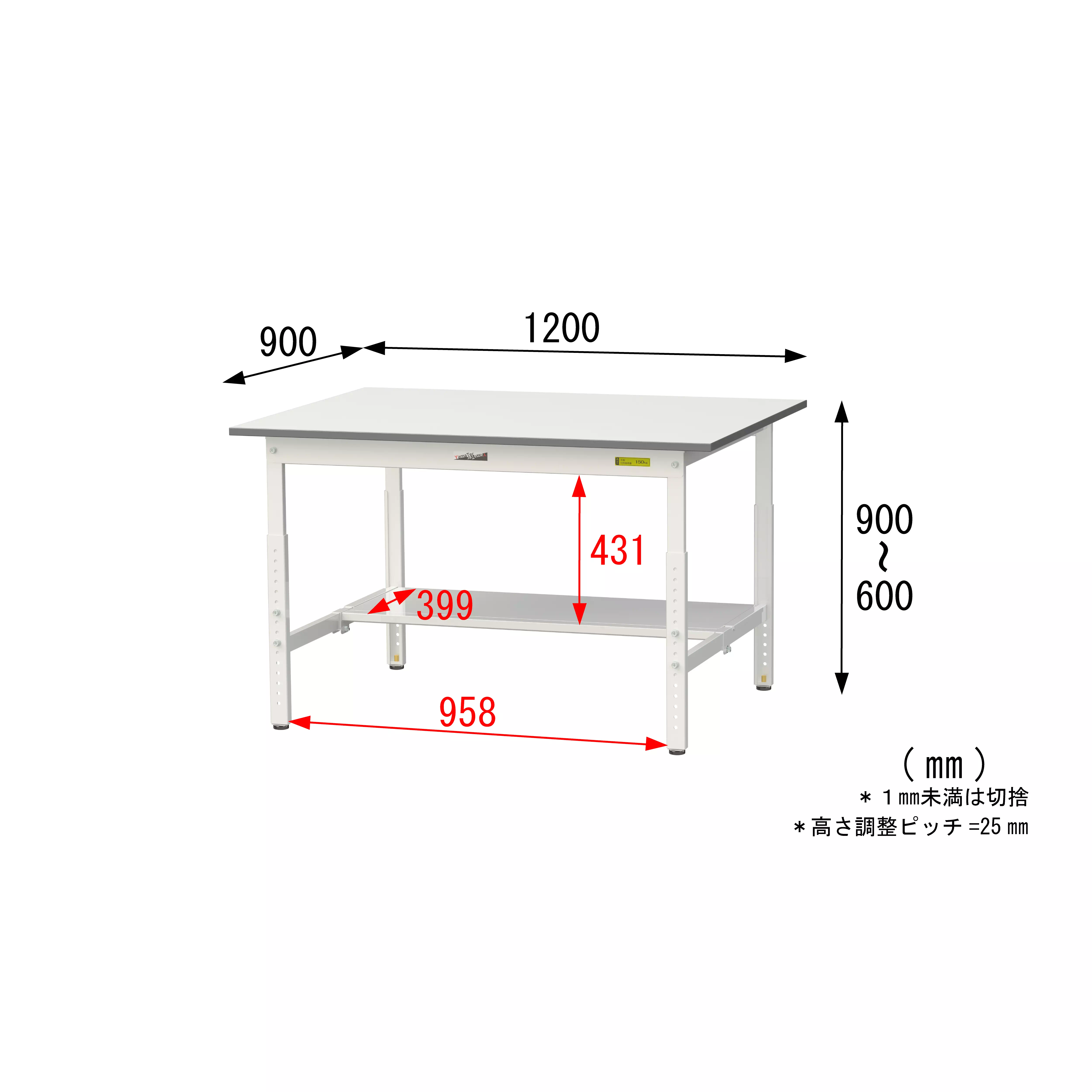 150シリーズ 高さ調整タイプ H600mm〜H900mm（半面棚板付）