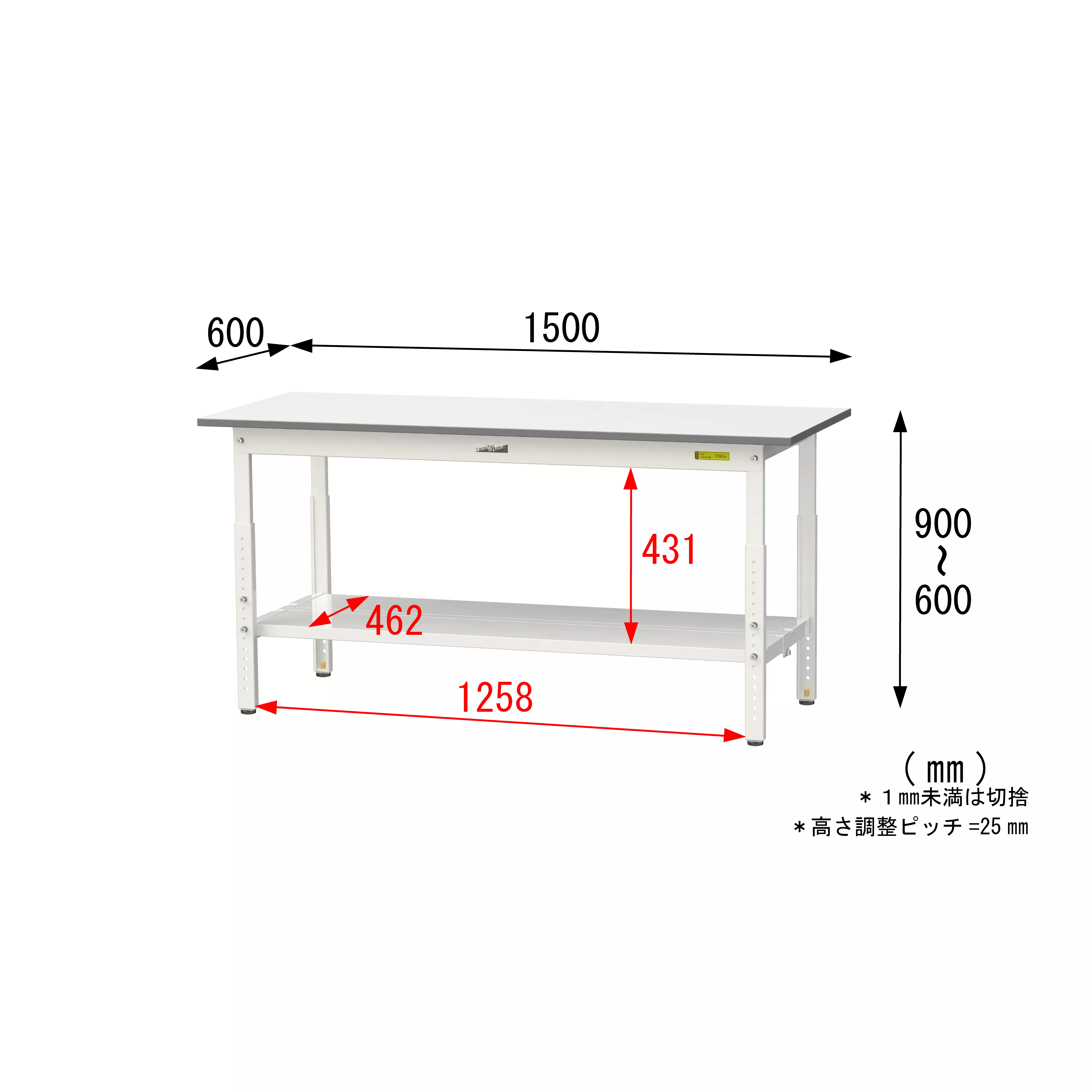 150シリーズ 高さ調整タイプ H600mm〜H900mm（全面棚板付）