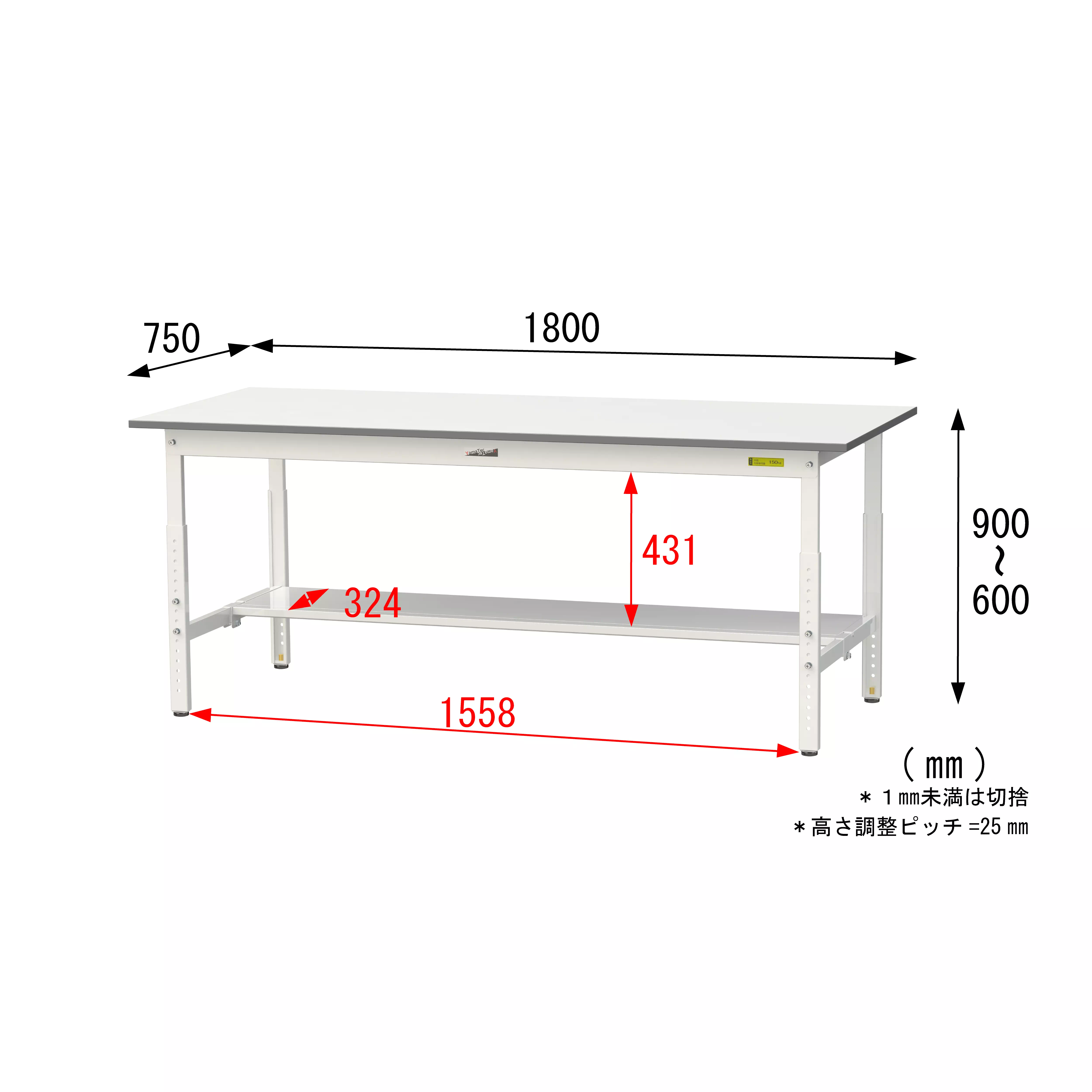 150シリーズ 高さ調整タイプ H600mm〜H900mm（半面棚板付）