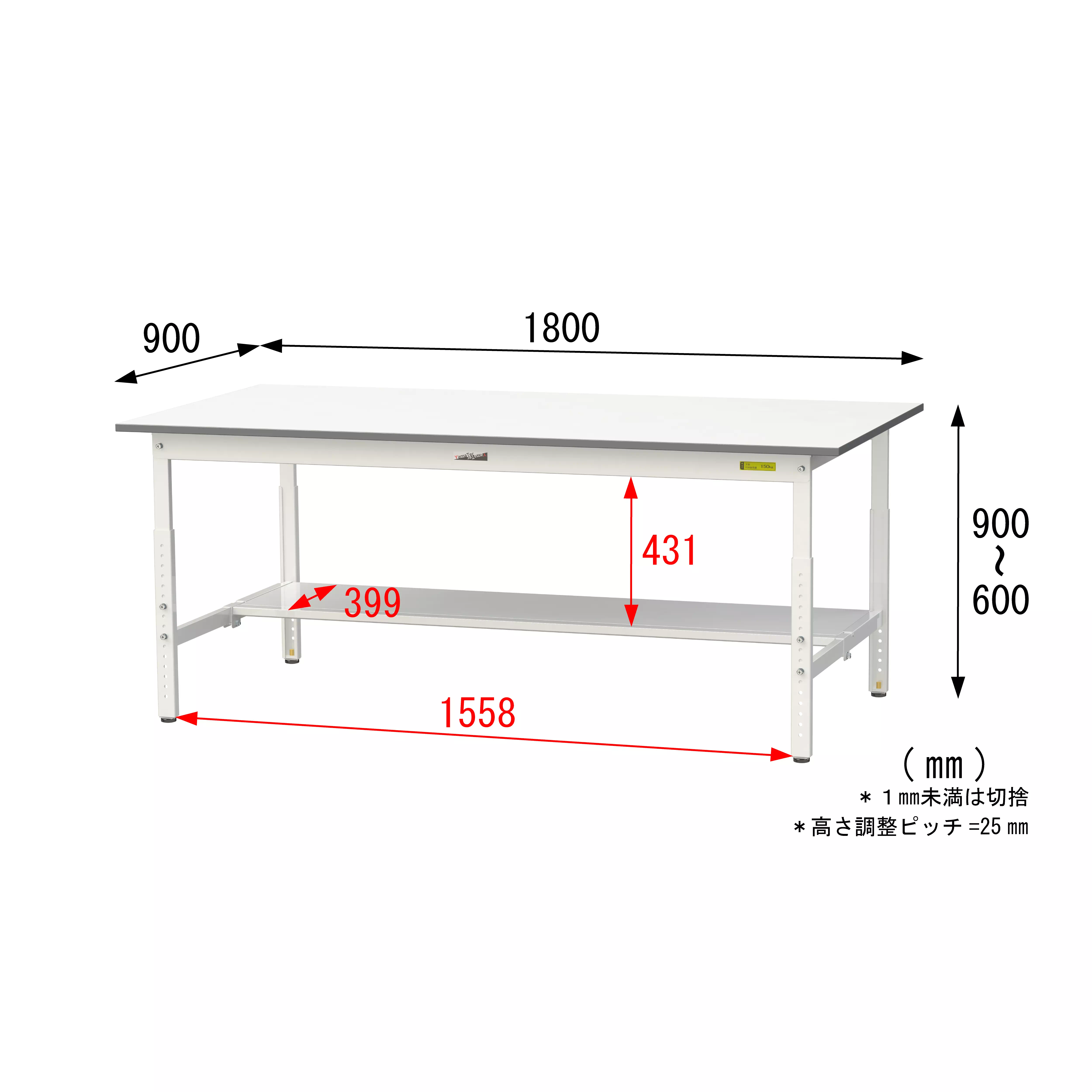 150シリーズ 高さ調整タイプ H600mm〜H900mm（半面棚板付）