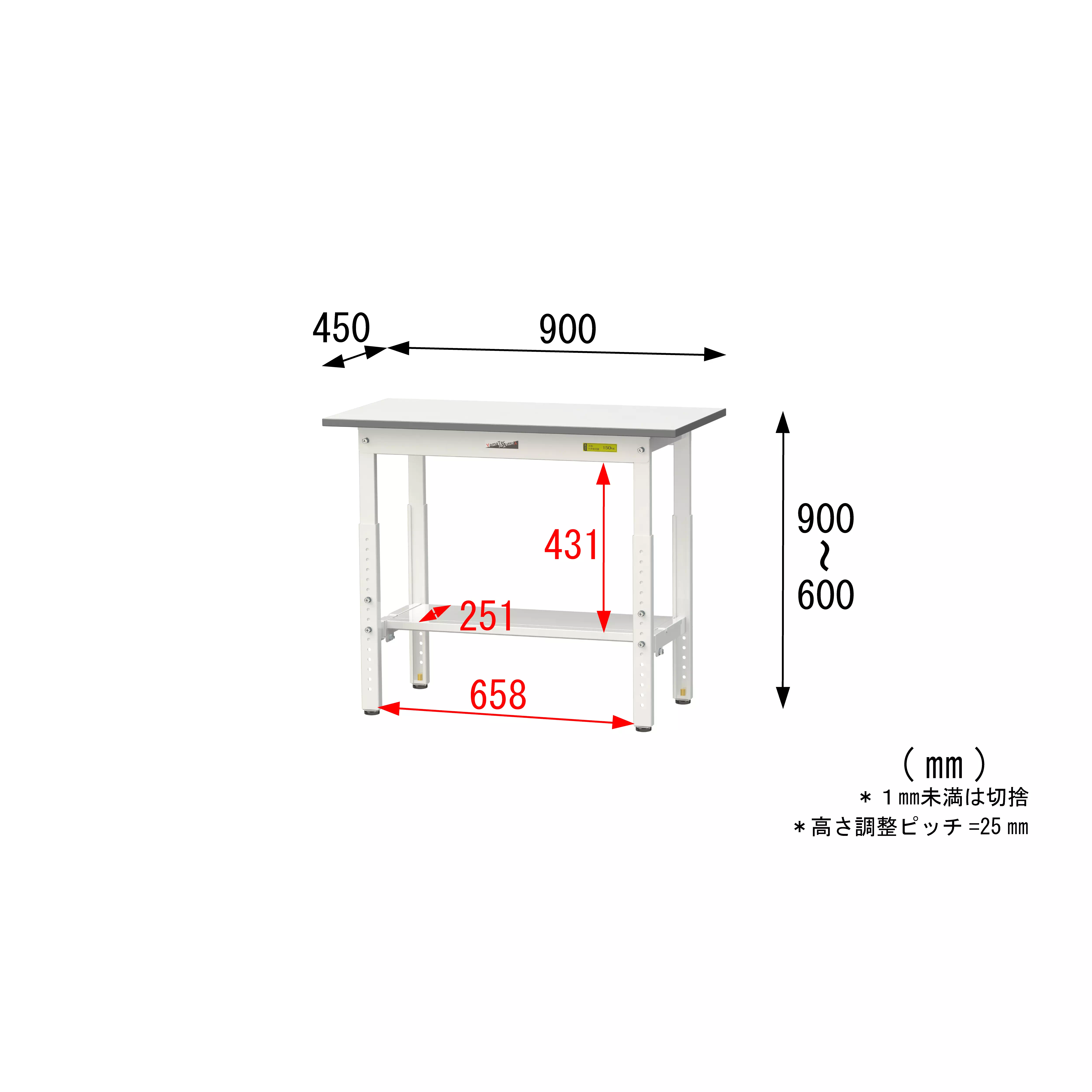 150シリーズ 高さ調整タイプ H600mm〜H900mm（半面棚板付）