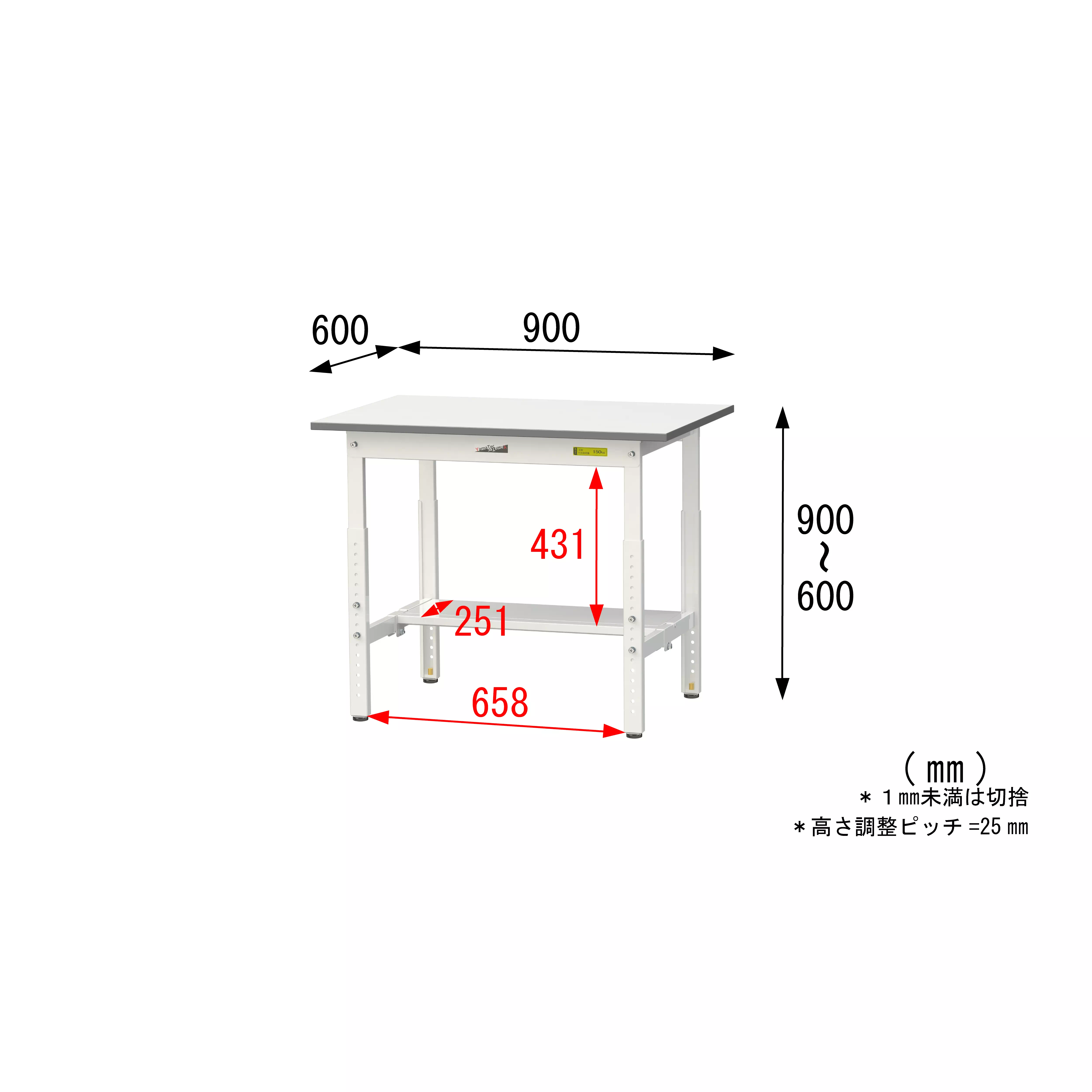 150シリーズ 高さ調整タイプ H600mm〜H900mm（半面棚板付）