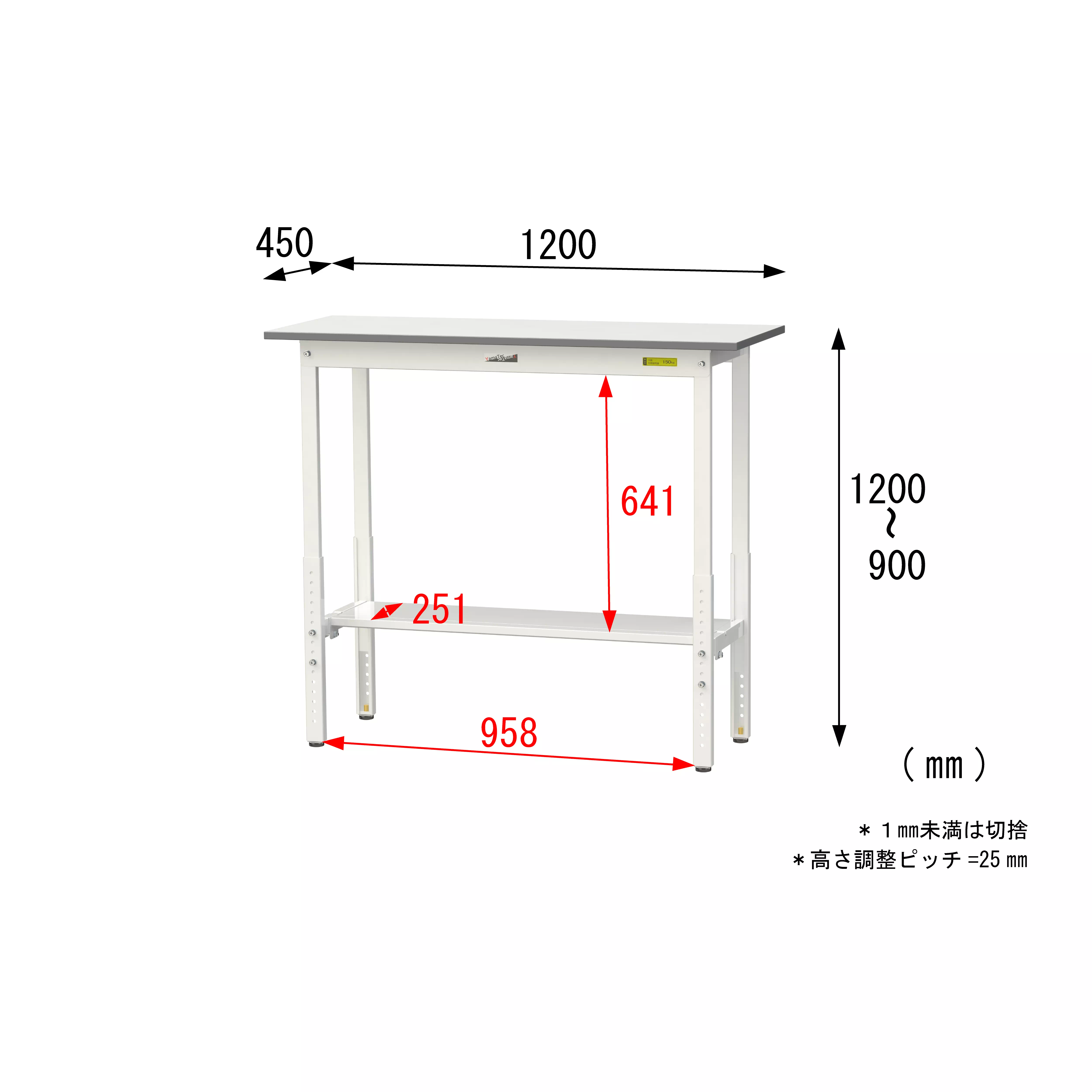 150シリーズ 高さ調整タイプ H900mm〜H1200mm(半面棚板付)