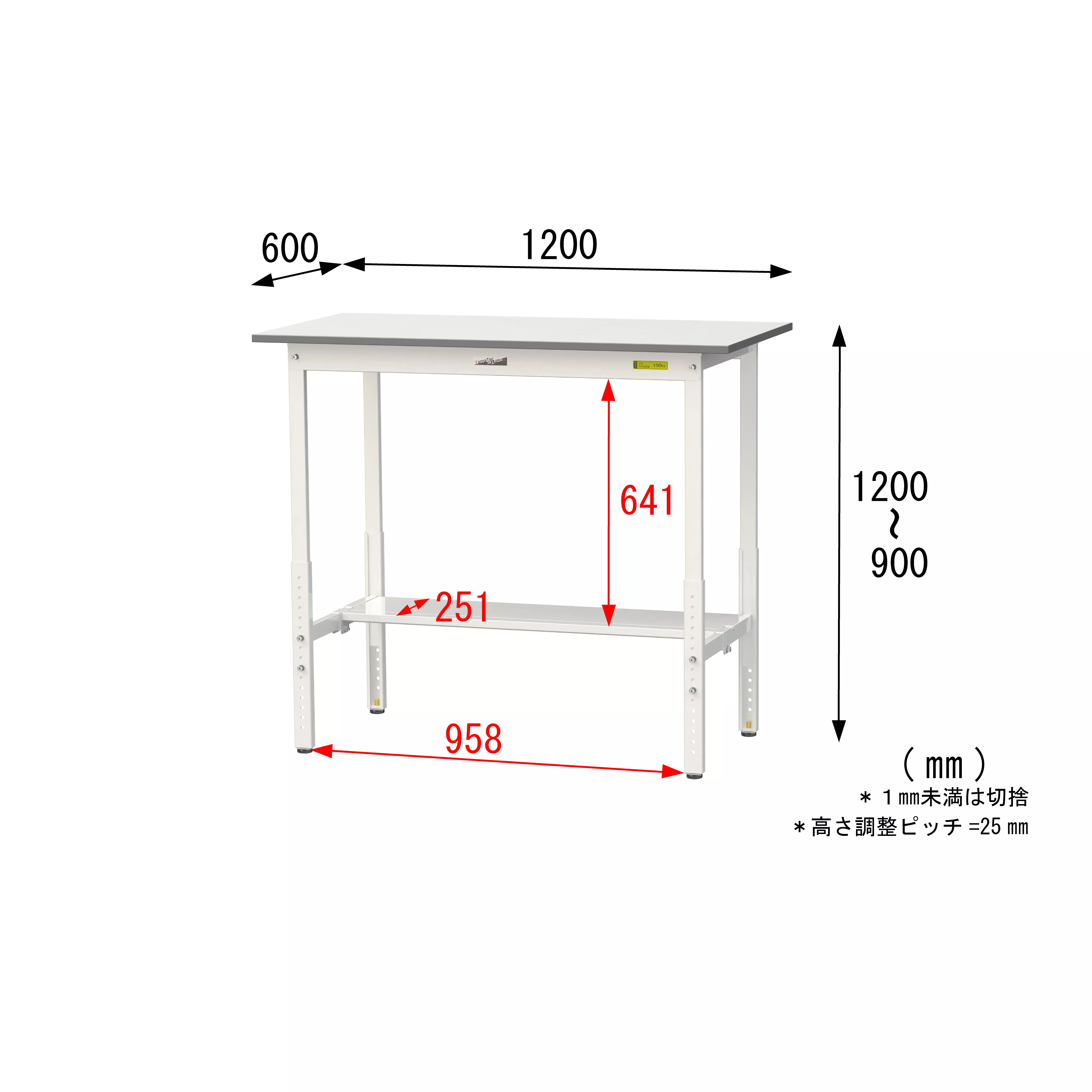150シリーズ 高さ調整タイプ H900mm〜H1200mm(半面棚板付)