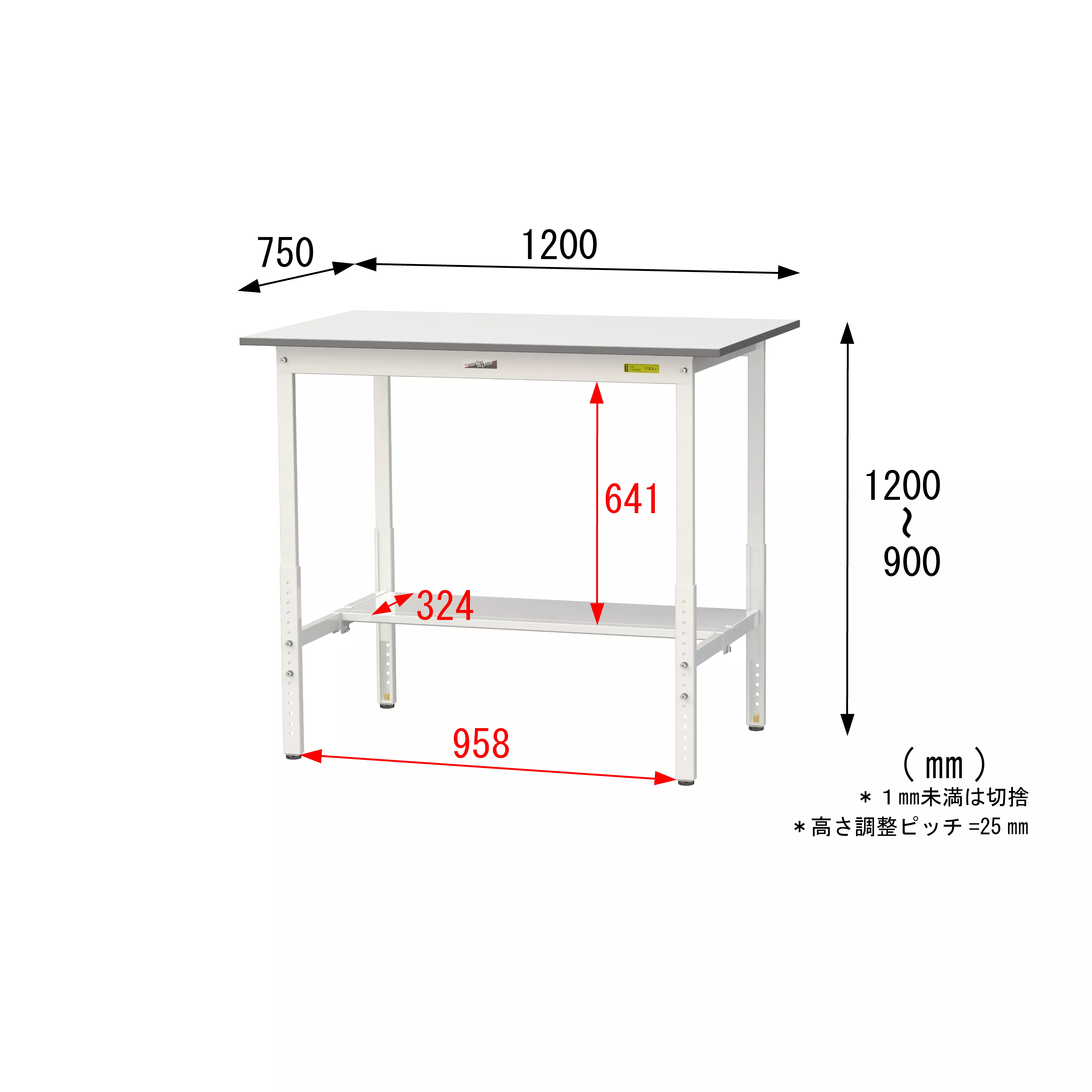 150シリーズ 高さ調整タイプ H900mm〜H1200mm（半面棚板付）