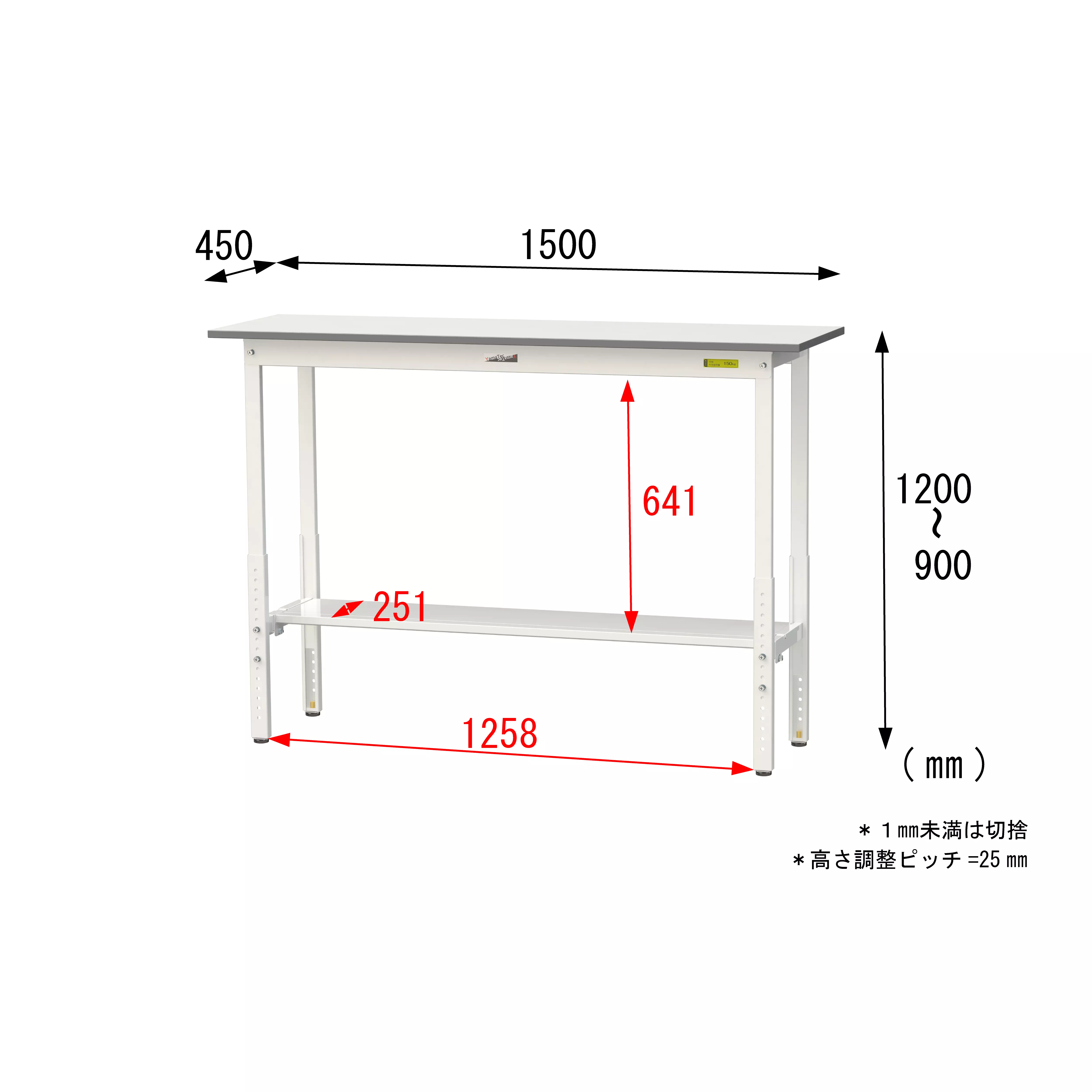 150シリーズ 高さ調整タイプ H900mm〜H1200mm（半面棚板付）