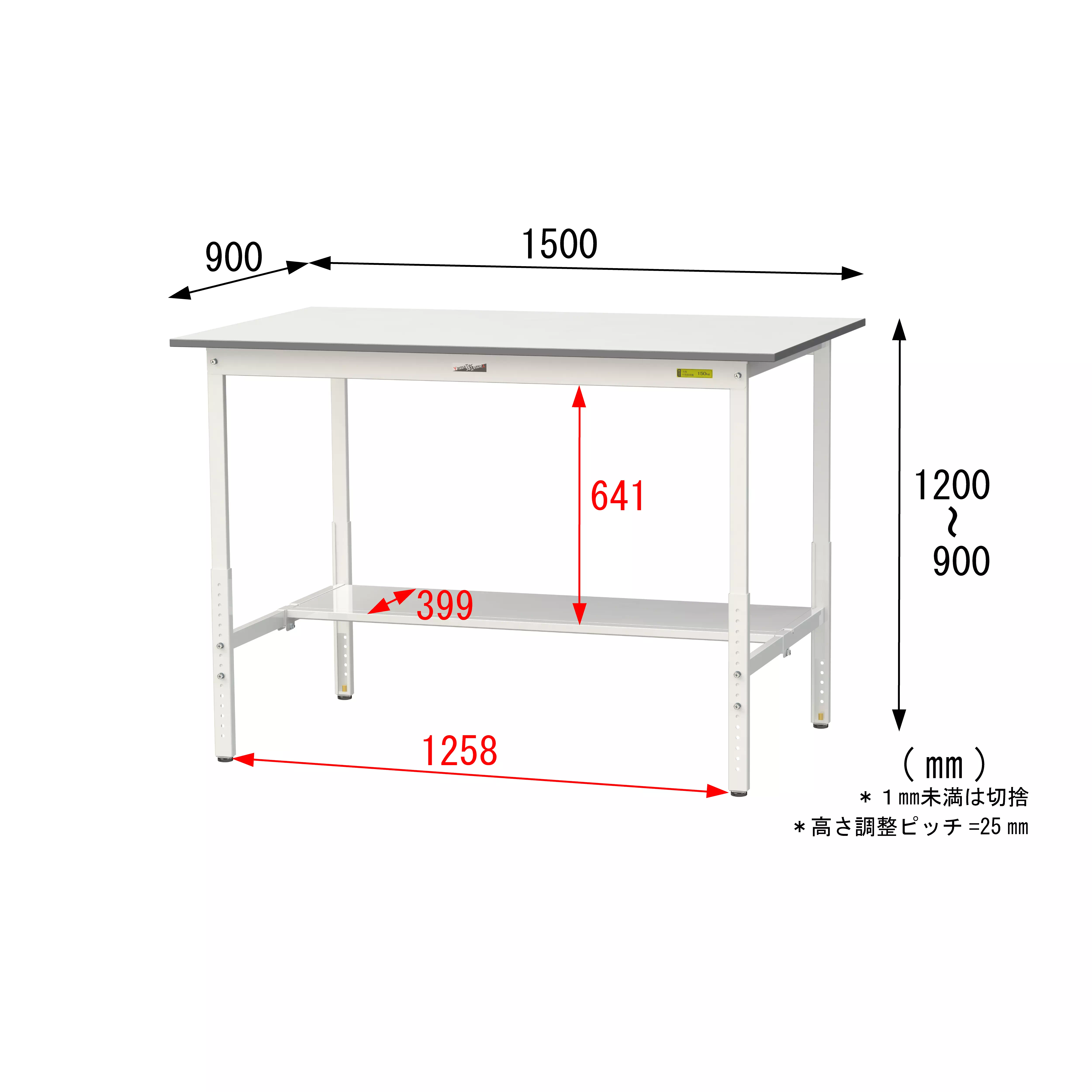 150シリーズ 高さ調整タイプ H900mm〜H1200mm(半面棚板付)