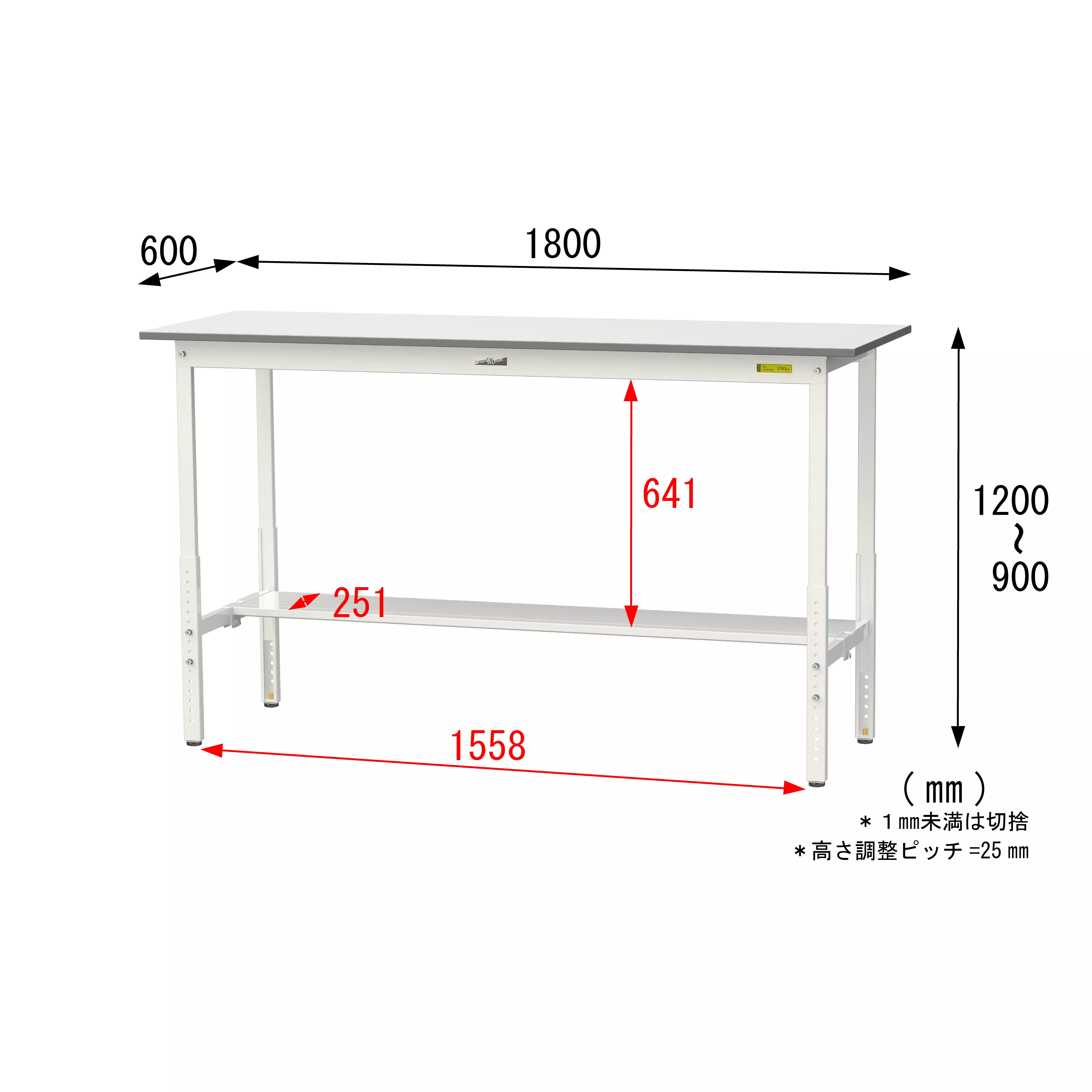 150シリーズ 高さ調整タイプ H900mm〜H1200mm（半面棚板付）