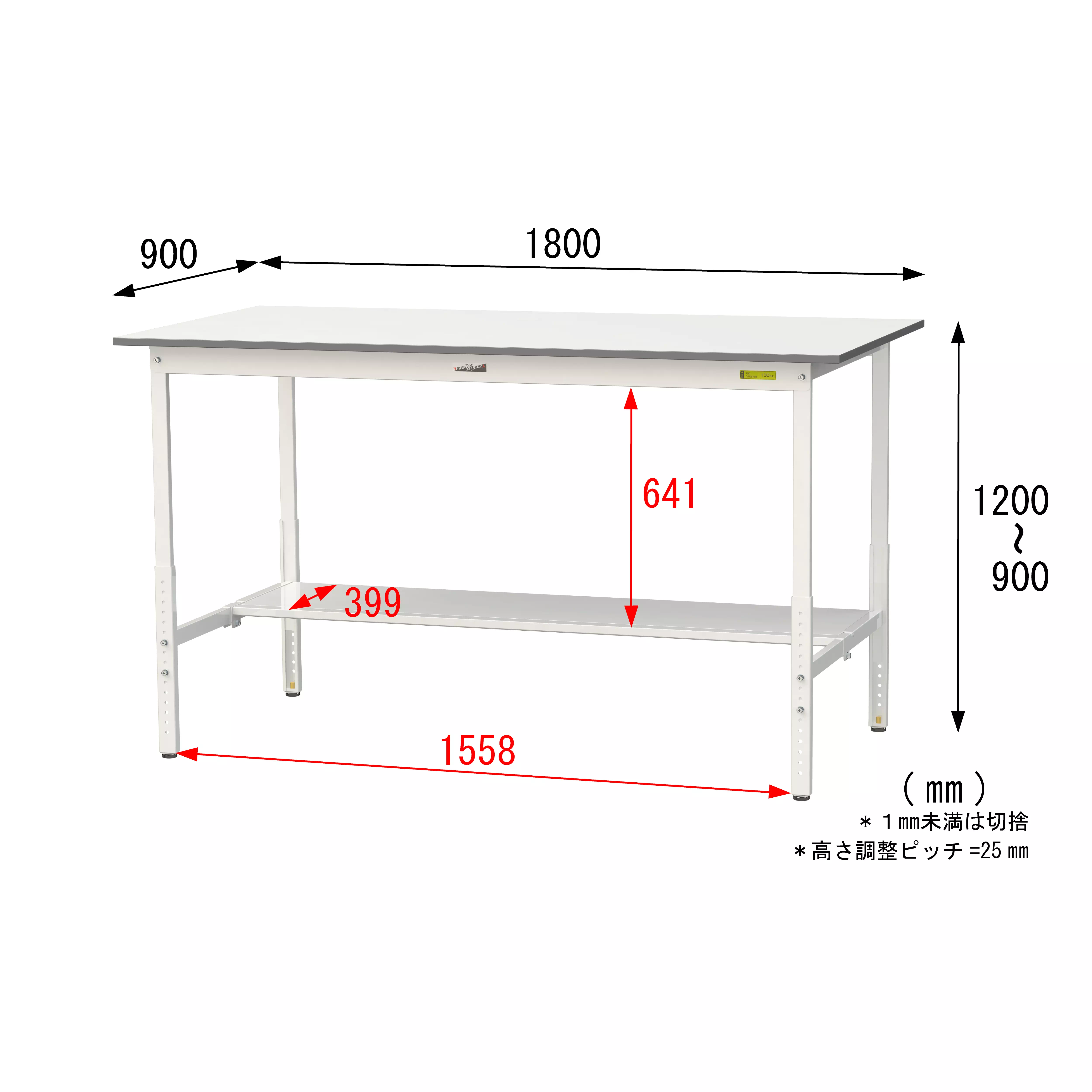 150シリーズ 高さ調整タイプ H900mm〜H1200mm（半面棚板付）