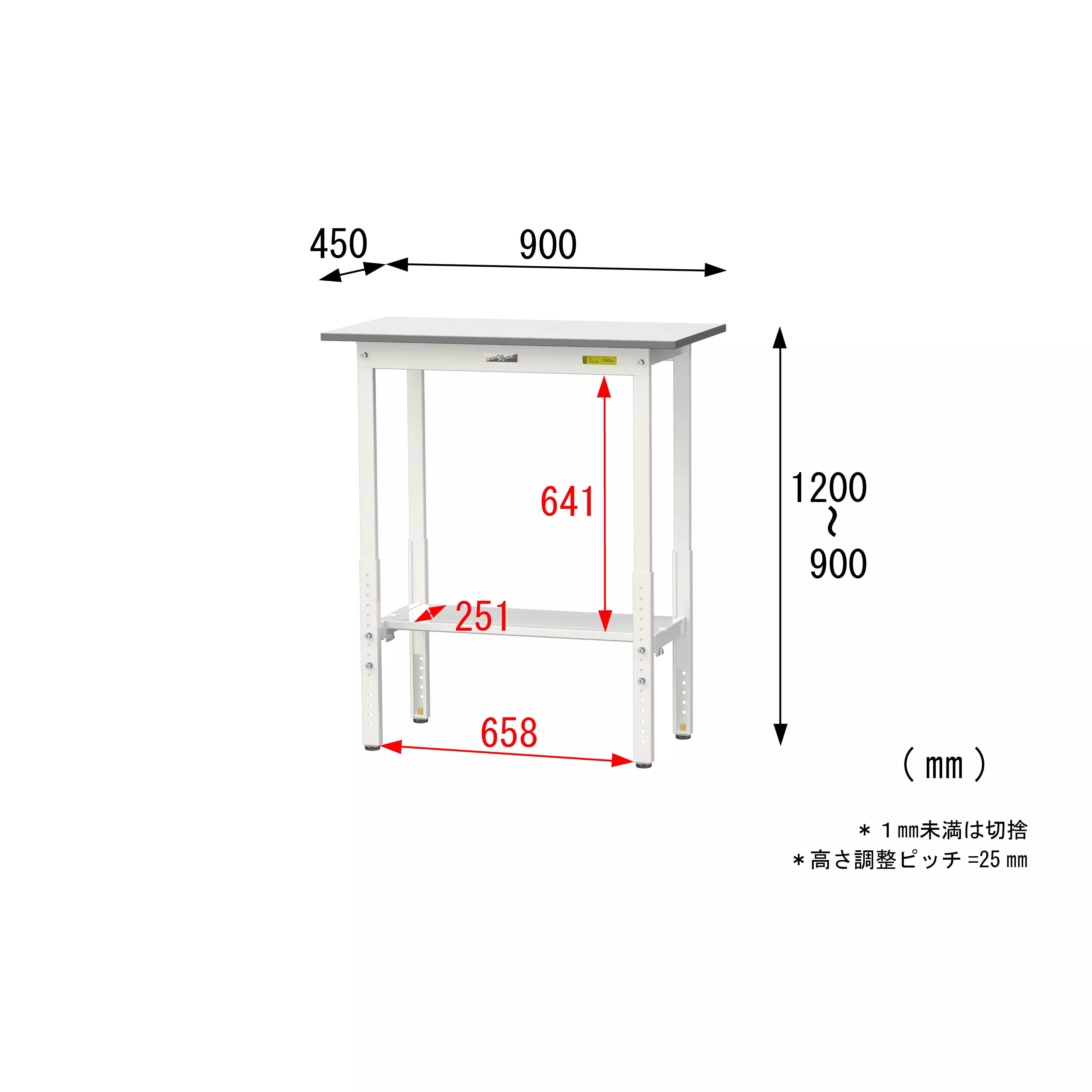 150シリーズ 高さ調整タイプ H900mm〜H1200mm（半面棚板付）