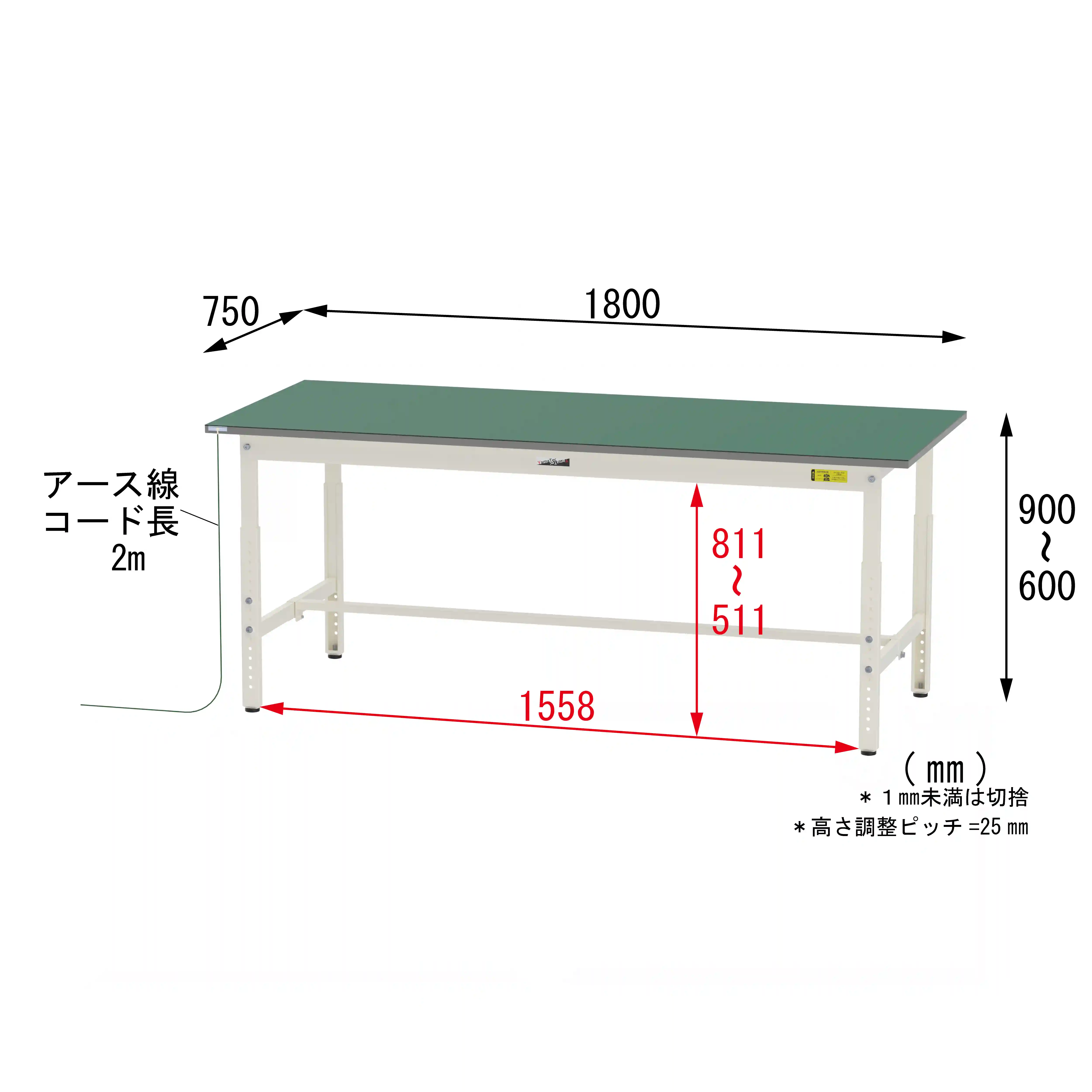 150シリーズ 導電性ゴムマット貼り高さ調整タイプ H600mm～H900mm