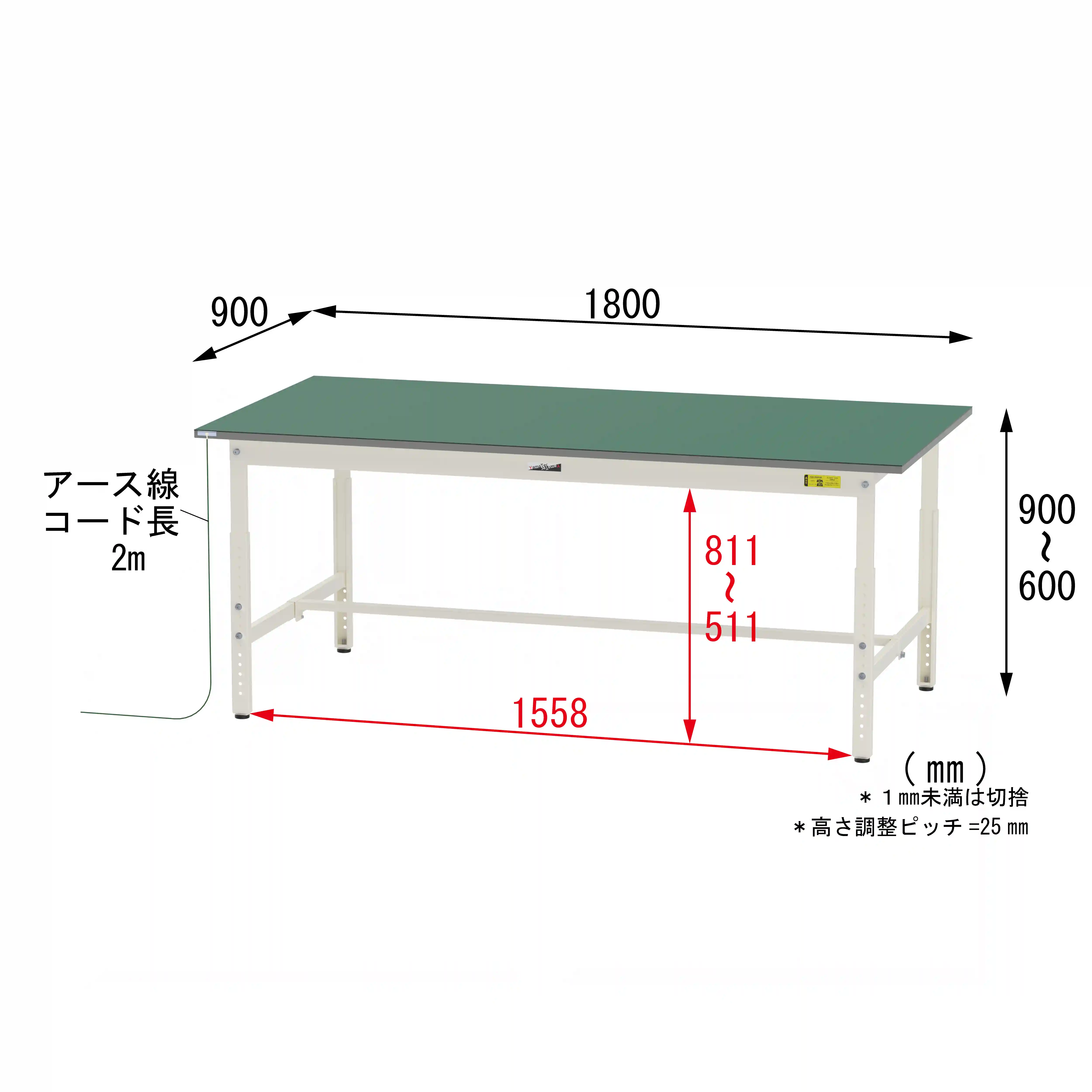 150シリーズ 導電性ゴムマット貼り高さ調整タイプ H600mm～H900mm