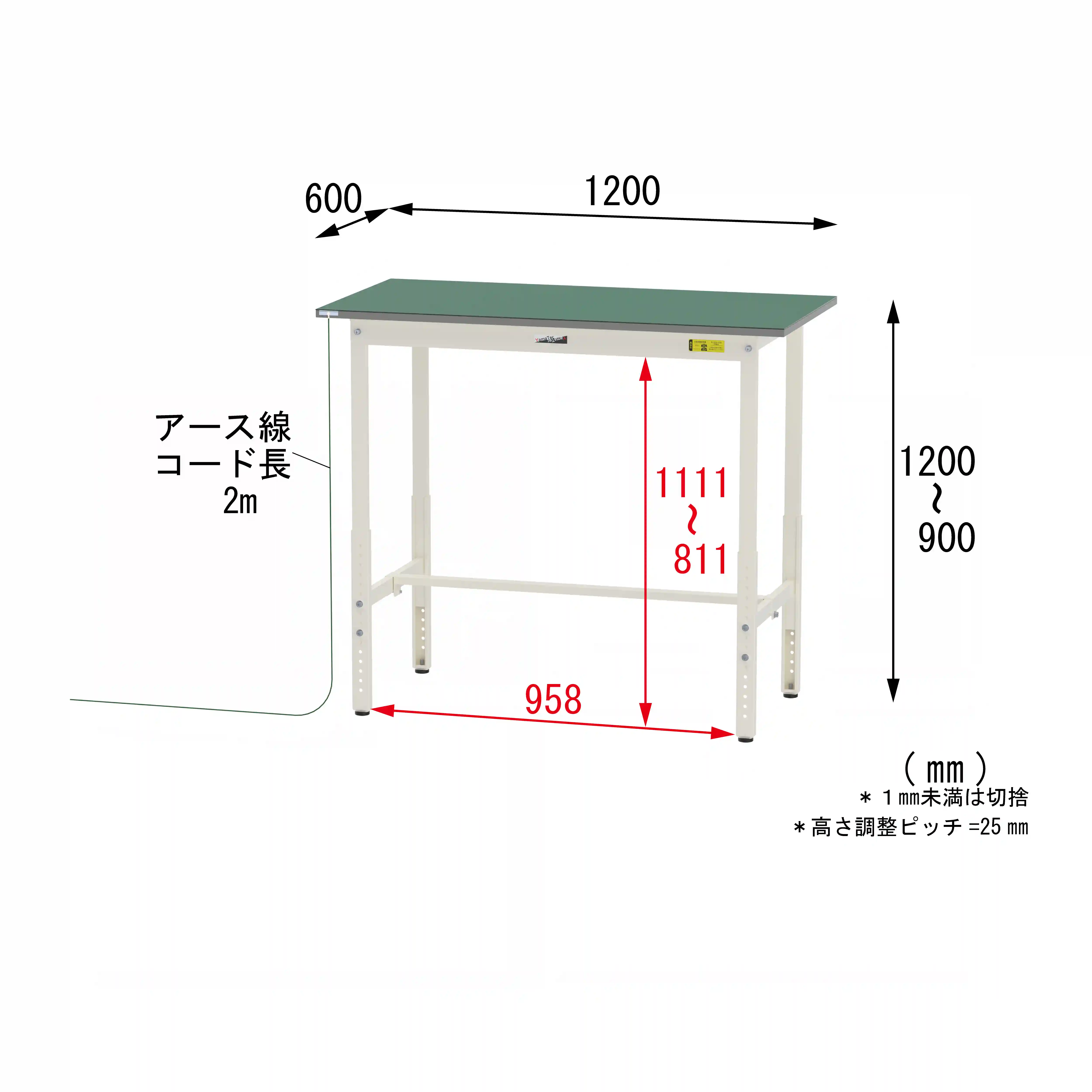 150シリーズ 導電性ゴムマット貼り高さ調整タイプ H900mm~H1200mm